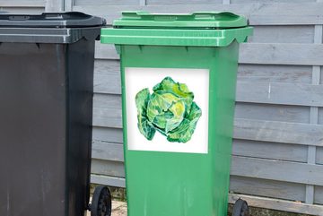 MuchoWow Wandsticker Aquarell - Weißkohl - Gemüse (1 St), Mülleimer-aufkleber, Mülltonne, Sticker, Container, Abfalbehälter