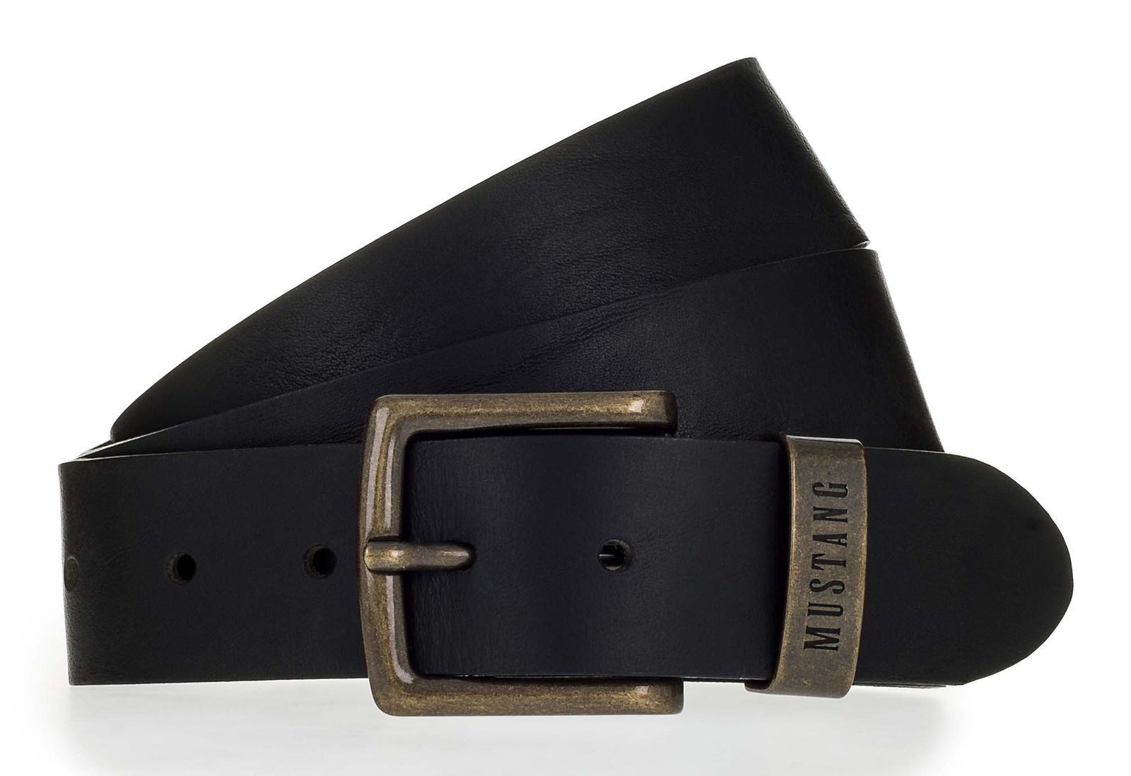 MUSTANG Ledergürtel Schnalle altmessingfarben, Logo auf günstig online kaufen