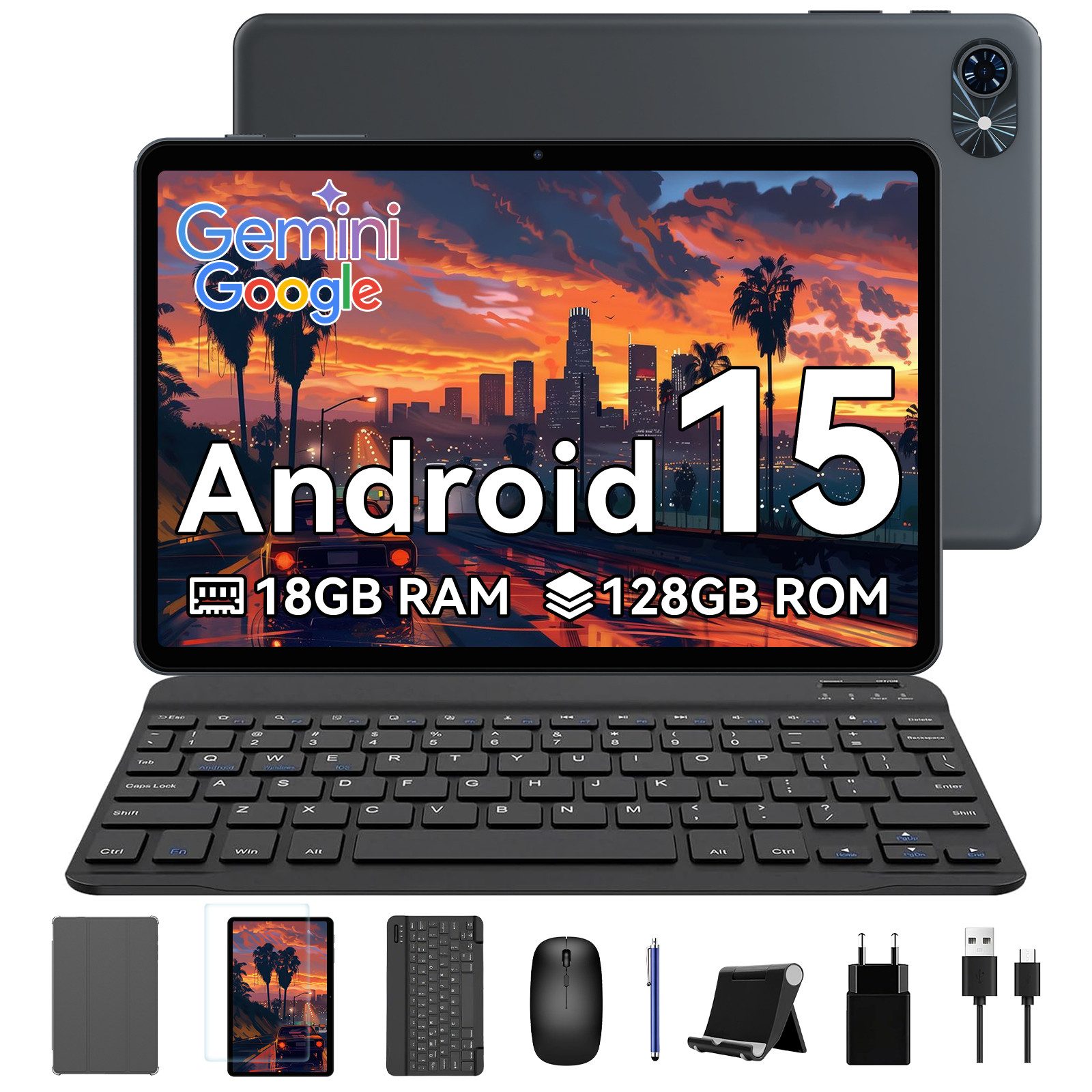 Zenva 2025 10.1” T80 (18+128) Android 15 incl. Tastatur, Maus, Stift Tablet (10.5", 128 GB, 5G wifi, Android 15, Gemini AI, PC-Modus)