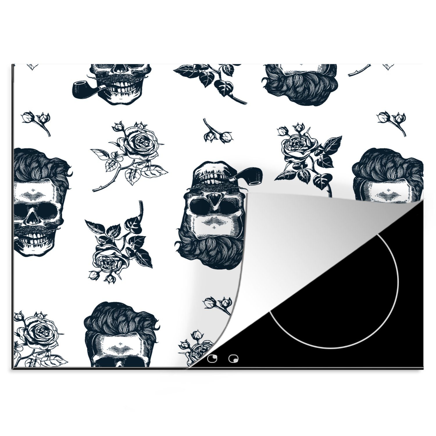 MuchoWow Herdblende-/Abdeckplatte Muster - Totenkopf - Rosen - Piraten - Jungen - Kinder - Kinder, Vinyl, (1 tlg), 60x52 cm, Mobile Arbeitsfläche nutzbar, Ceranfeldabdeckung