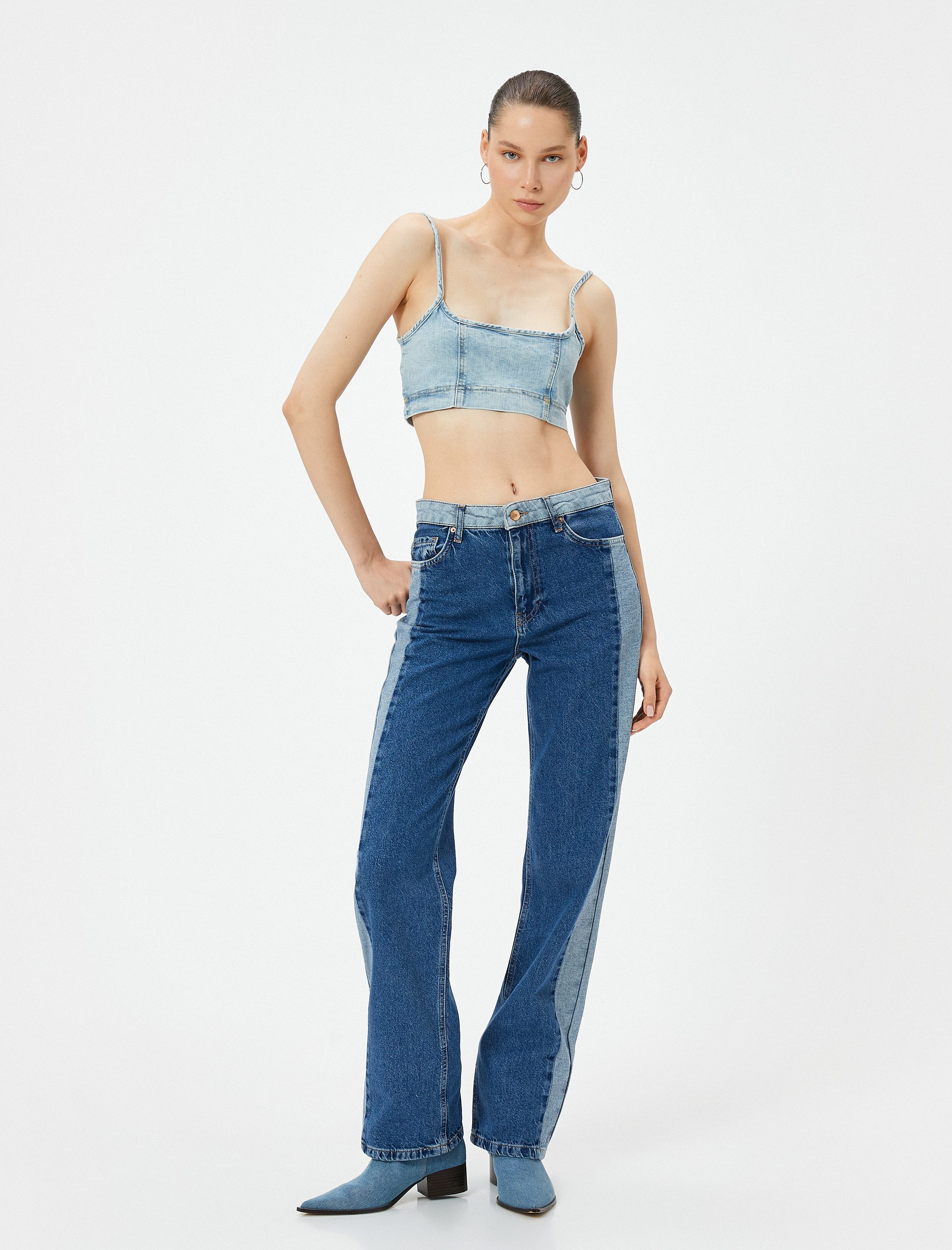 Koton Straight-Jeans Koton Zweifarbige Hohe Taille Jeans