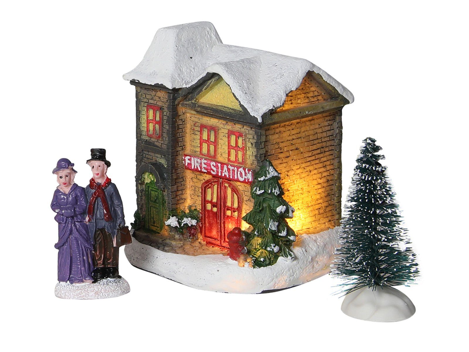 Tannen, Spetebo Häusern, Laterne LED Weihnachtsszene Figuren, mit Weihnachtsdorf - 10-teilig, Weihnachtsdorf Set