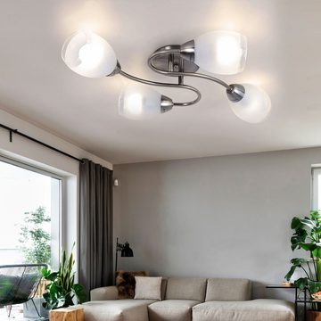 etc-shop LED Deckenleuchte, Leuchtmittel inklusive, Warmweiß, Decken Leuchte geschwungen Wohn Zimmer Beleuchtung Glas Spot Lampe im