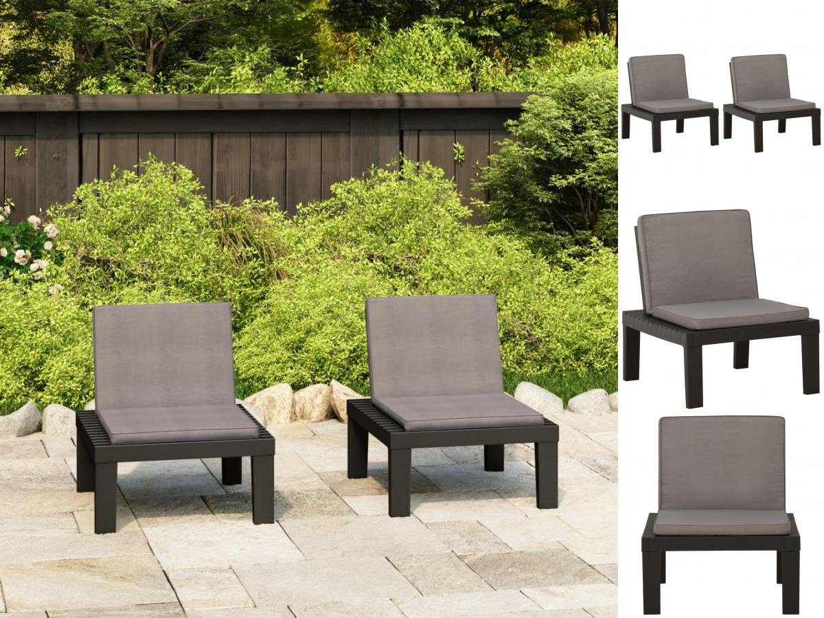 vidaXL Gartenstuhl Gartenstühle mit Auflagen 2 Stk Kunststoff Grau