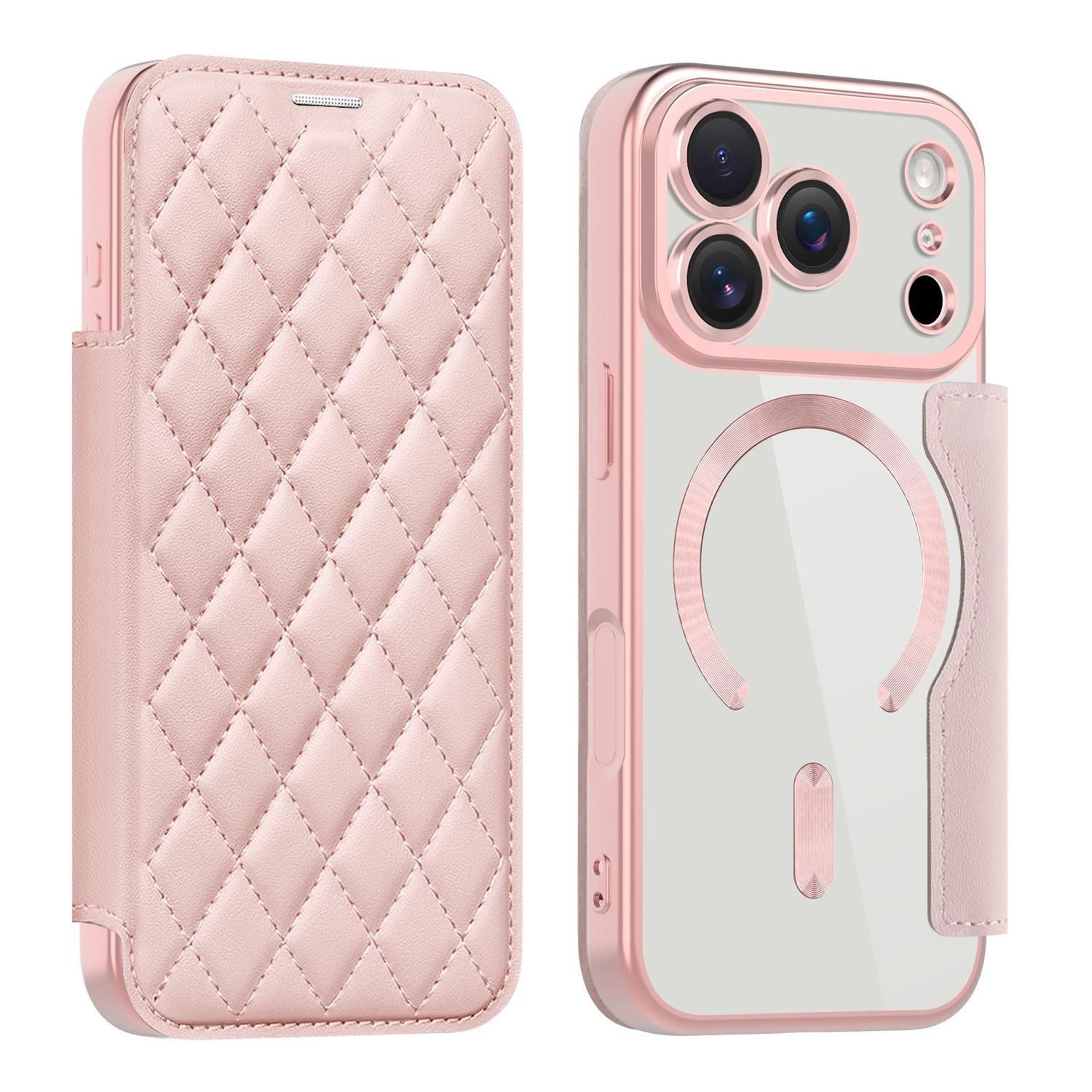 Wigento Handyhülle Für Apple iPhone 17 Pro Magsafe RFID Schutz 360 Kunstleder Hülle Rosa, Magsafe Kunstleder Schutzhülle mit RFID-Schutz und Ständer