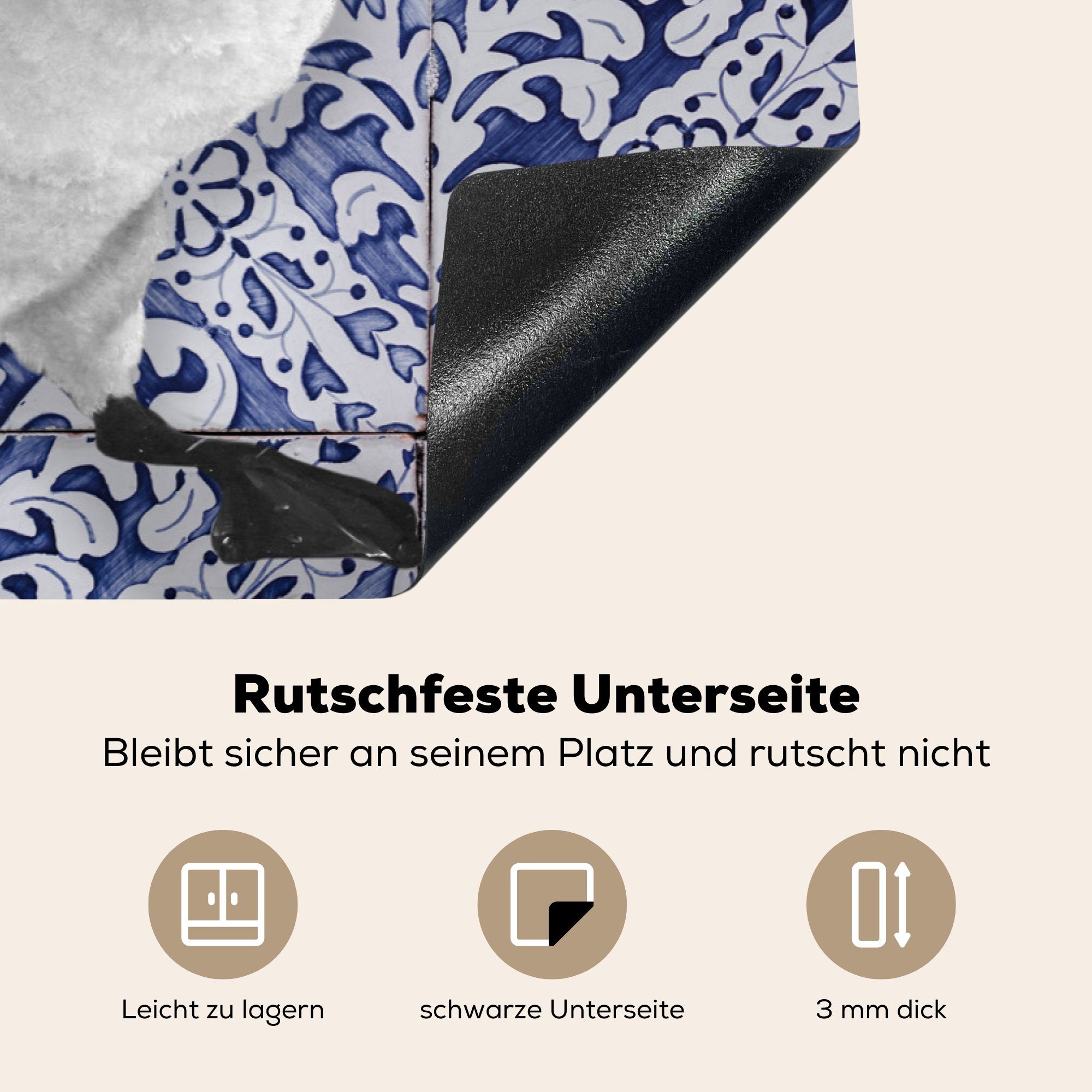 MuchoWow Herdblende-/Abdeckplatte Schwan - tlg), Induktionskochfeld Malerei Schutz Kunst Alte - Meister, für 81x52 die Ceranfeldabdeckung küche, cm, - Blau (1 Delfter - Vinyl