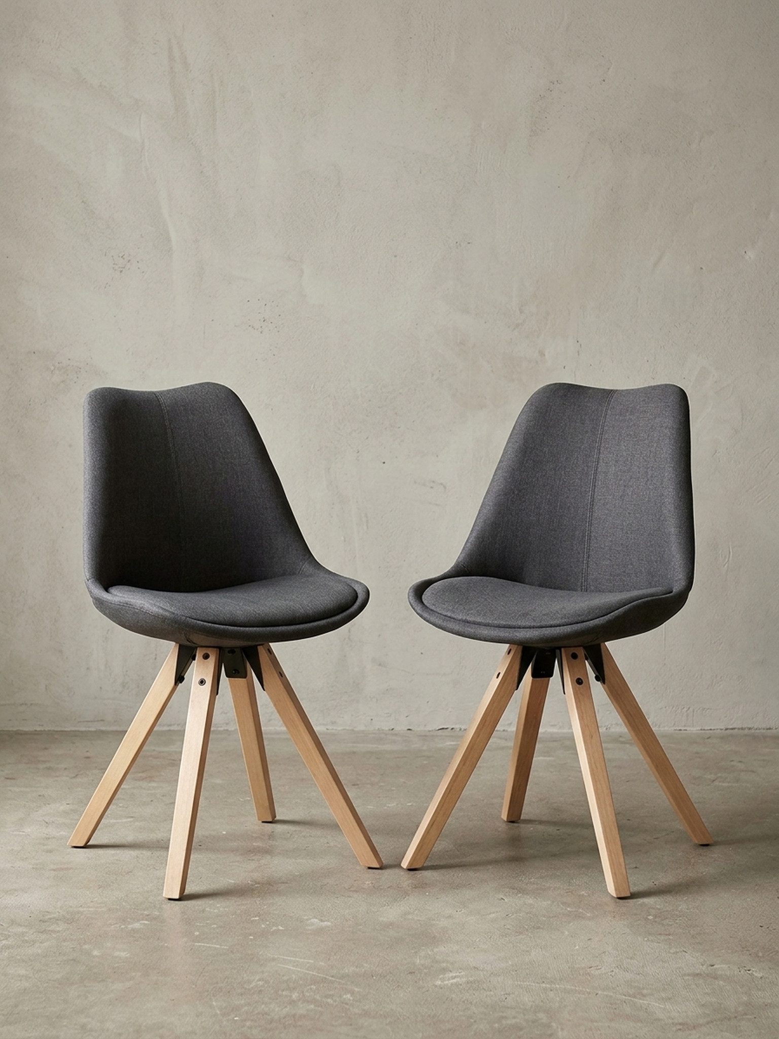 KADIMA DESIGN Esszimmerstuhl 2er Set Retro Esszimmerstuhl LIMA Anthrazit Polsterstuhl Stoff-Bezug (Rückenlehne Design Küchen-Stuhl gepolstert)