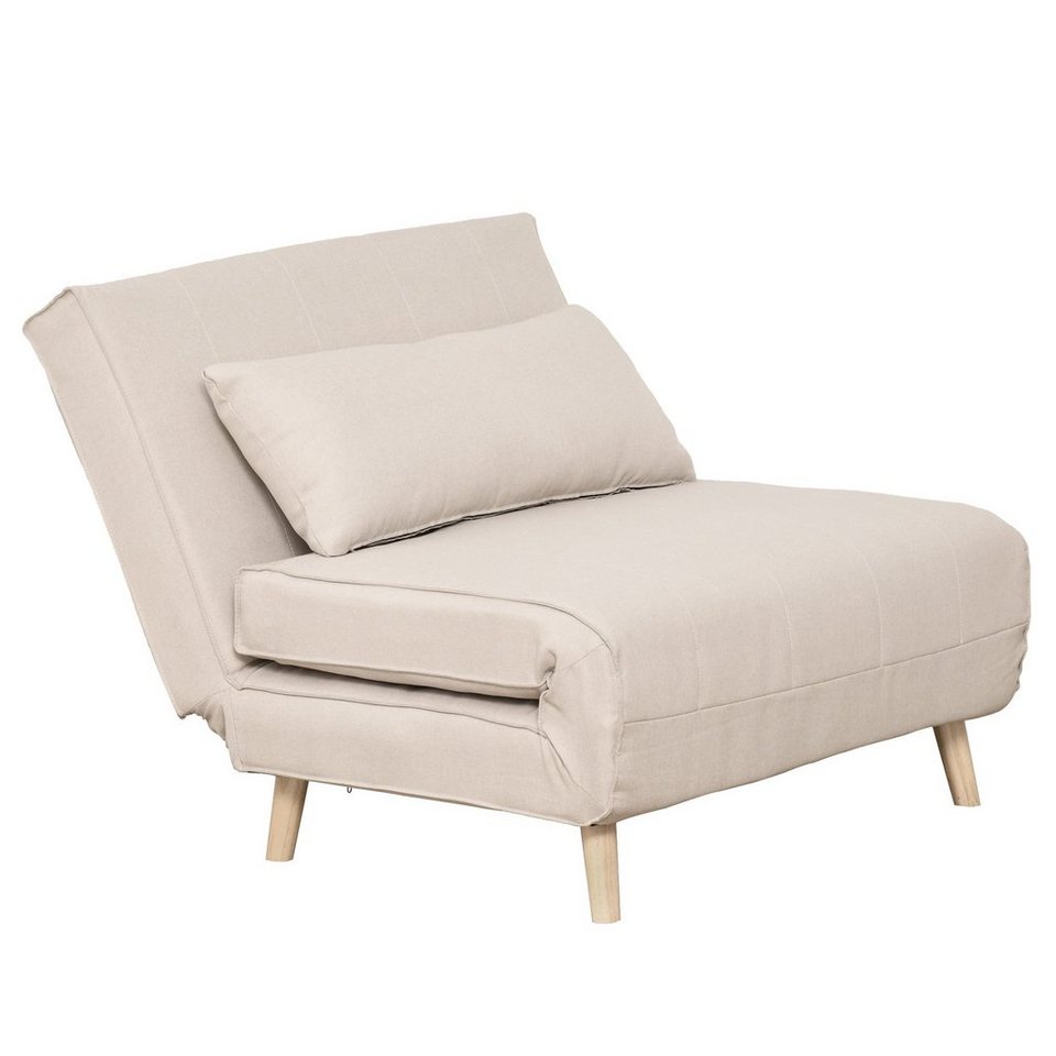 HOMCOM Sessel Rückenlehne Liege, Leinenimitat Tannenholz, Cremeweiß, 94 x  78 x 80 cm (2-Sitzer Sofa, 1-St., 1 x Einzelschlafsofa), mit Bettfunktion