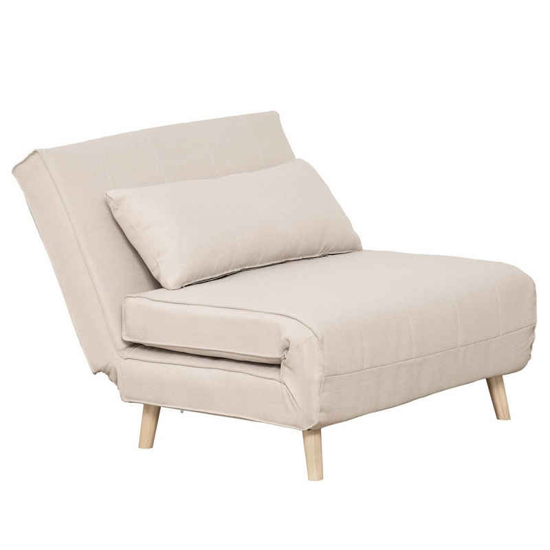 HOMCOM Sessel Rückenlehne Liege, Leinenimitat Tannenholz, Cremeweiß, 94 x 78 x 80 cm (2-Sitzer Sofa, 1-St., 1 x Einzelschlafsofa), mit Bettfunktion