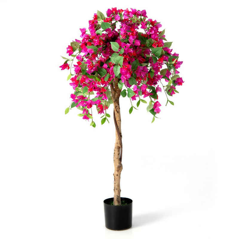 Kunstpflanze, COSTWAY, Höhe 135 cm, Kunstblume im Topf, mit Azalee-Blumen