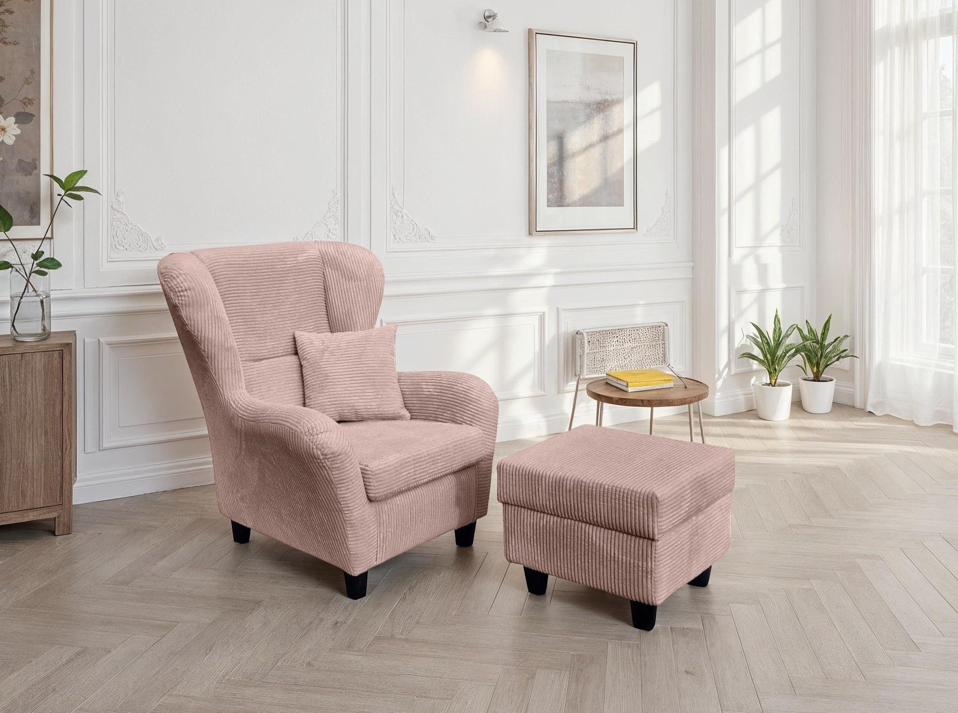 luma-home Ohrensessel 18021 (mit Hocker und Zierkissen, Wellenunterfederung günstig online kaufen