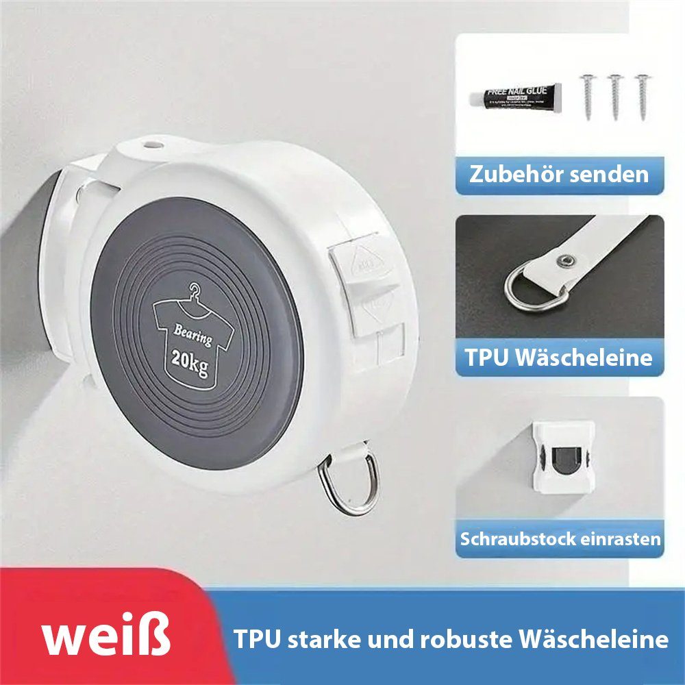 Innenbereich ausziehbare den Weiß für Wäscheleine Winddichte Wäscheleine, Wand-Wäscheleine TUABUR