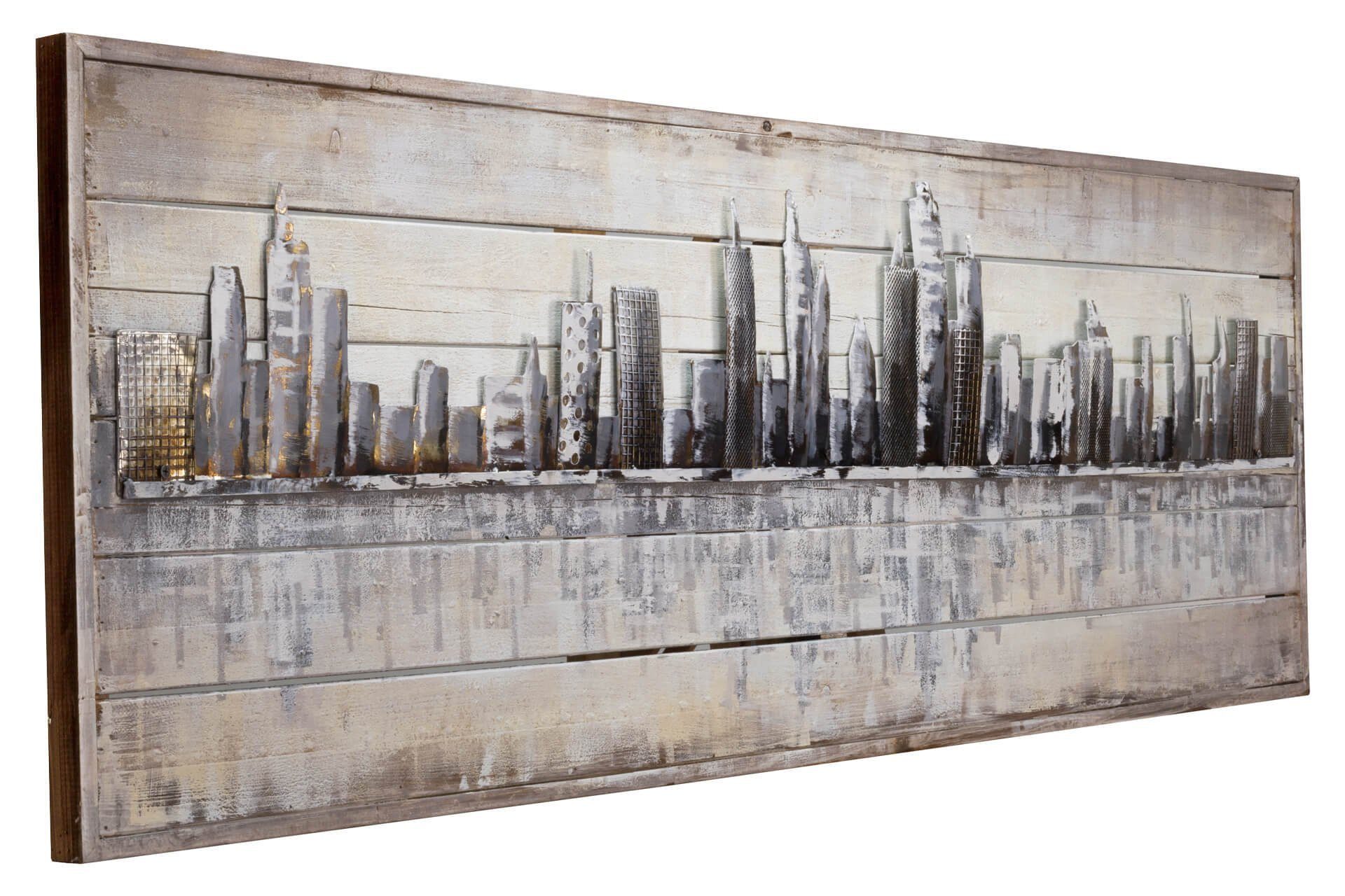KUNSTLOFT Holzbild Next Stop: USA handgefertiges Wandbild aus Holz 150x50 cm