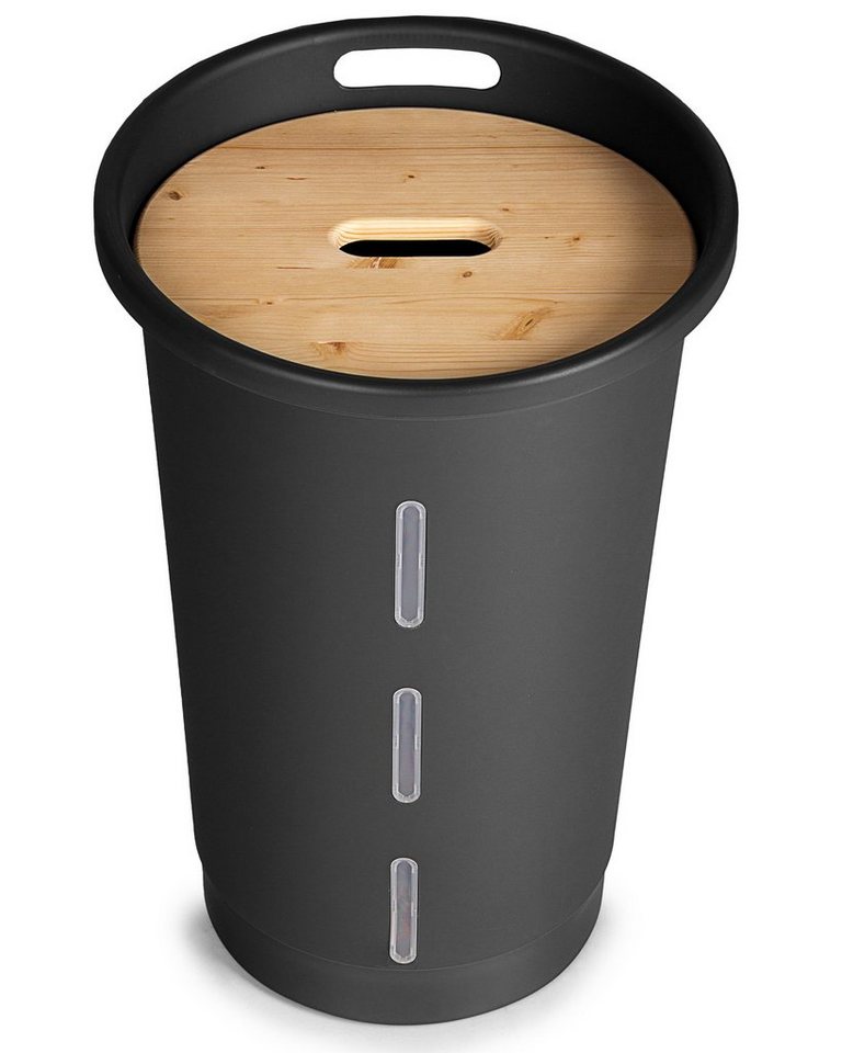 Thumbnail - ONDIS24 Aufbewahrungsbox Pelletbehälter Aufbewahrungsbehälter mit Deckel aus Holz, Sichtfenster / 60,5 cm (H) / ⌀ 39,7 c...