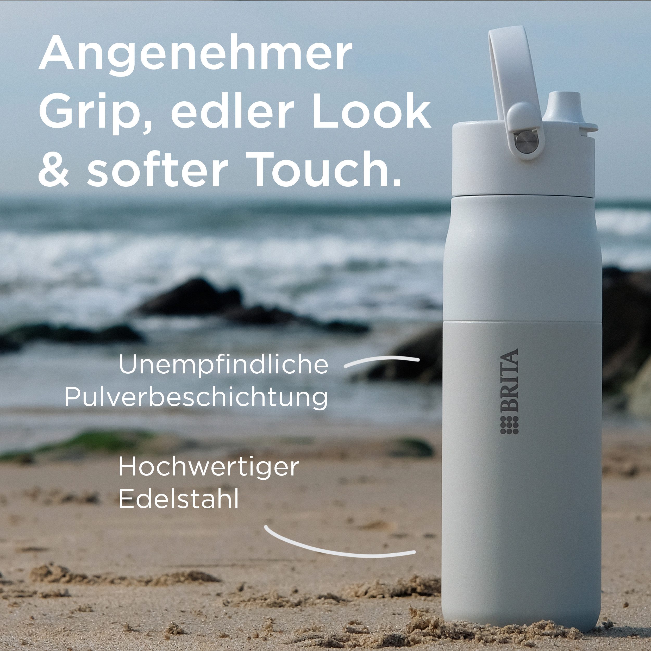BRITA Trinkflasche BRITA LARQ Essential Trinkflasche (680ml) mit Strohhalm, Edelstahl Wasserflasche mit doppelwandiger Isolation - hält 24h kalt