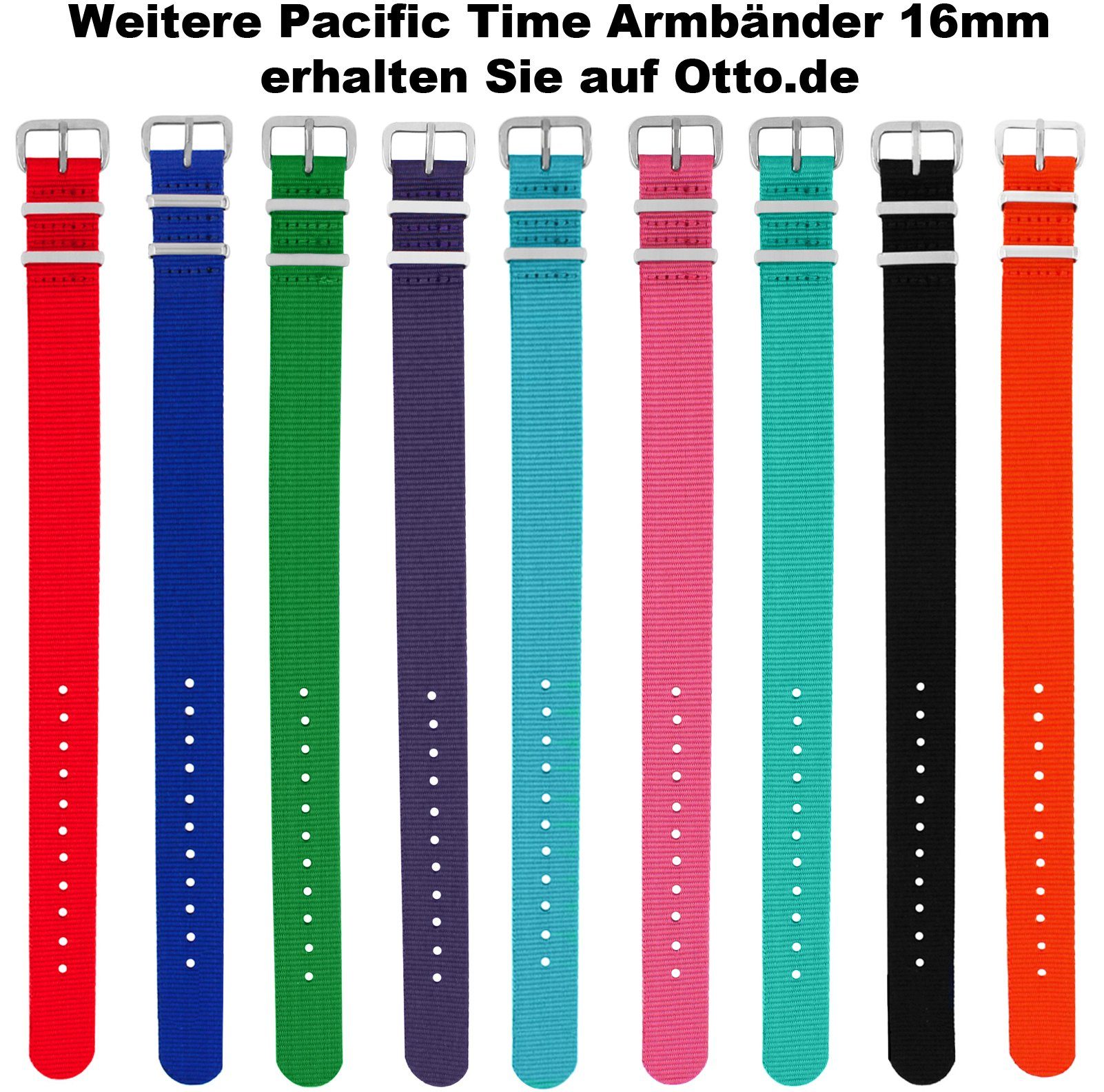 Gratis Wechselarmband Textil Pacific rot schwarz Uhrenarmband Nylon Versand Time 16mm, gelb