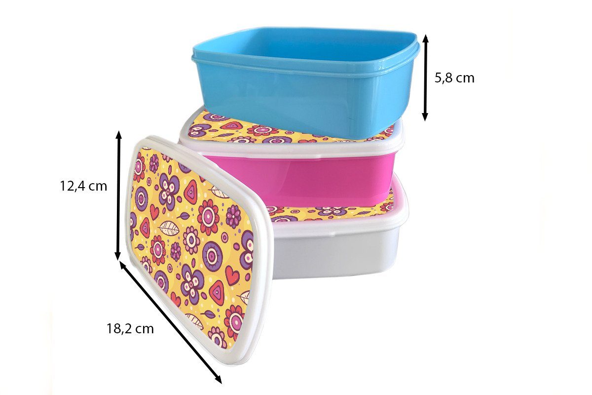 MuchoWow Lunchbox Muster - - Mädchen, Kunststoff, Kinder, rosa für Orange, Lila Snackbox, - Kunststoff Blumen (2-tlg), Brotdose Erwachsene, Brotbox
