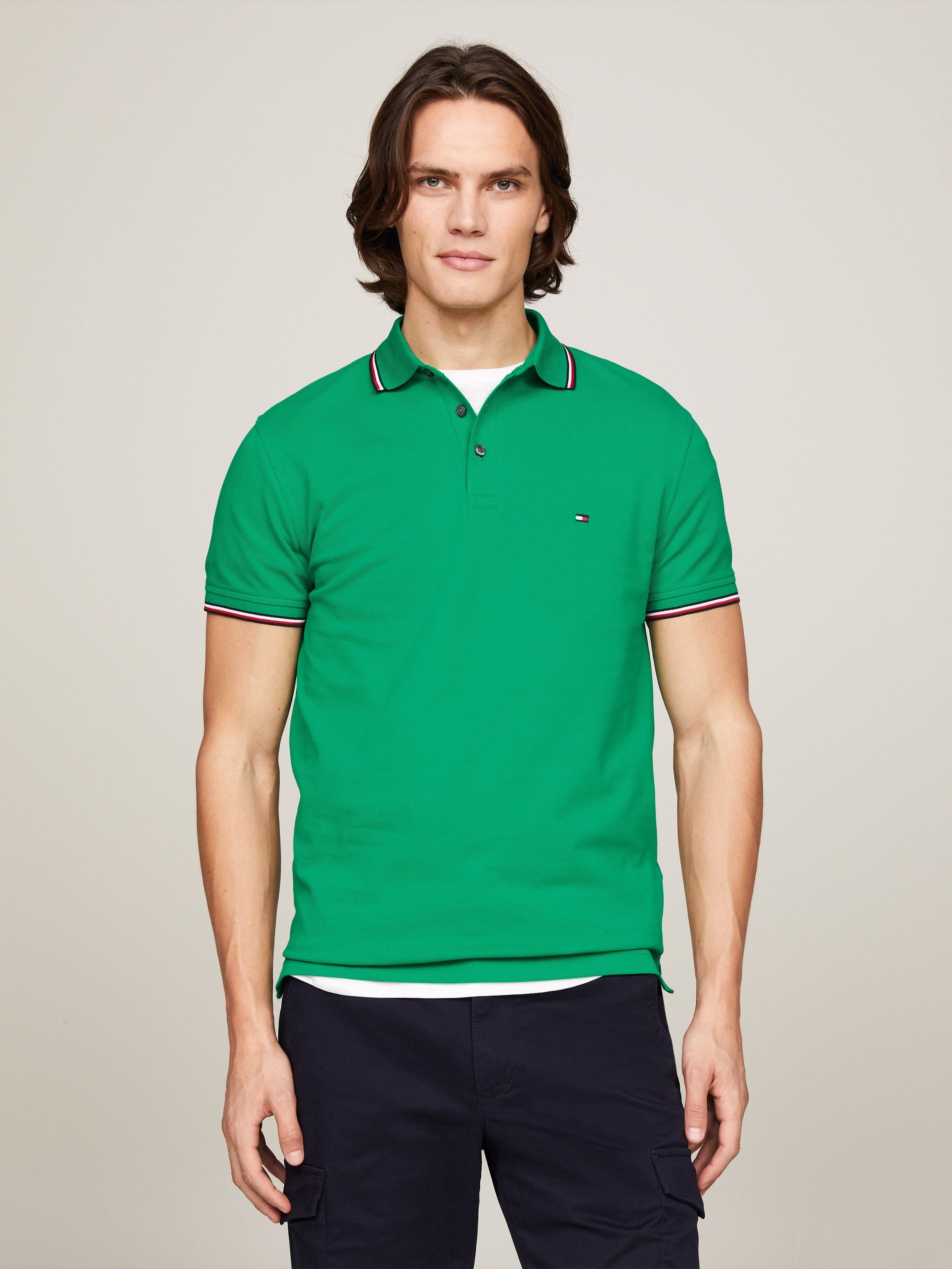 Tommy Hilfiger Poloshirt 1985 RWB TIPPED SLIM POLO mit TH-Farben an Ärmel und Kragen
