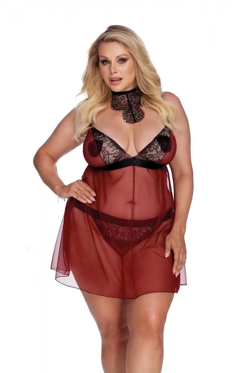 Anais Apparel Size Plus Negligé Transparentes rot schwarzes Damen Dessous Plus Size Chemise aus Tüll u