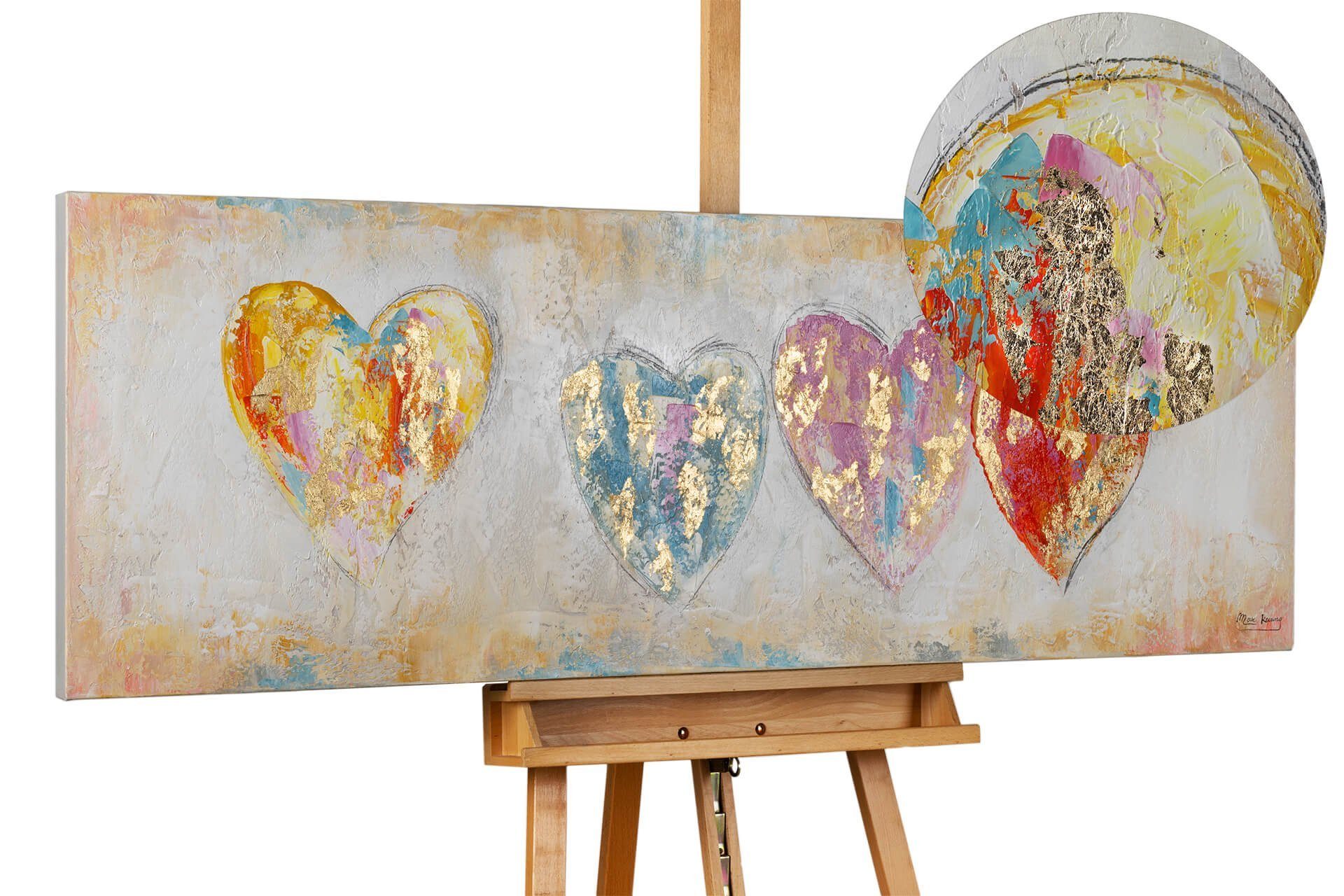 KUNSTLOFT Gemälde Color My Heart 150x50 cm, Leinwandbild 100% HANDGEMALT Wandbild Wohnzimmer