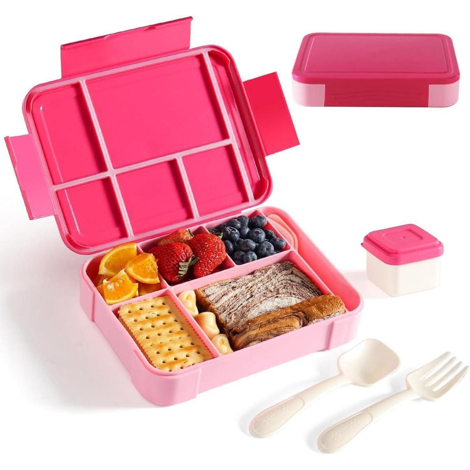 LuxusKollektion Lunchbox Brotdose Kinder 1300ml Fächer Lunchbox BPAfrei Pink ohne Aufdruck, Kunststoff