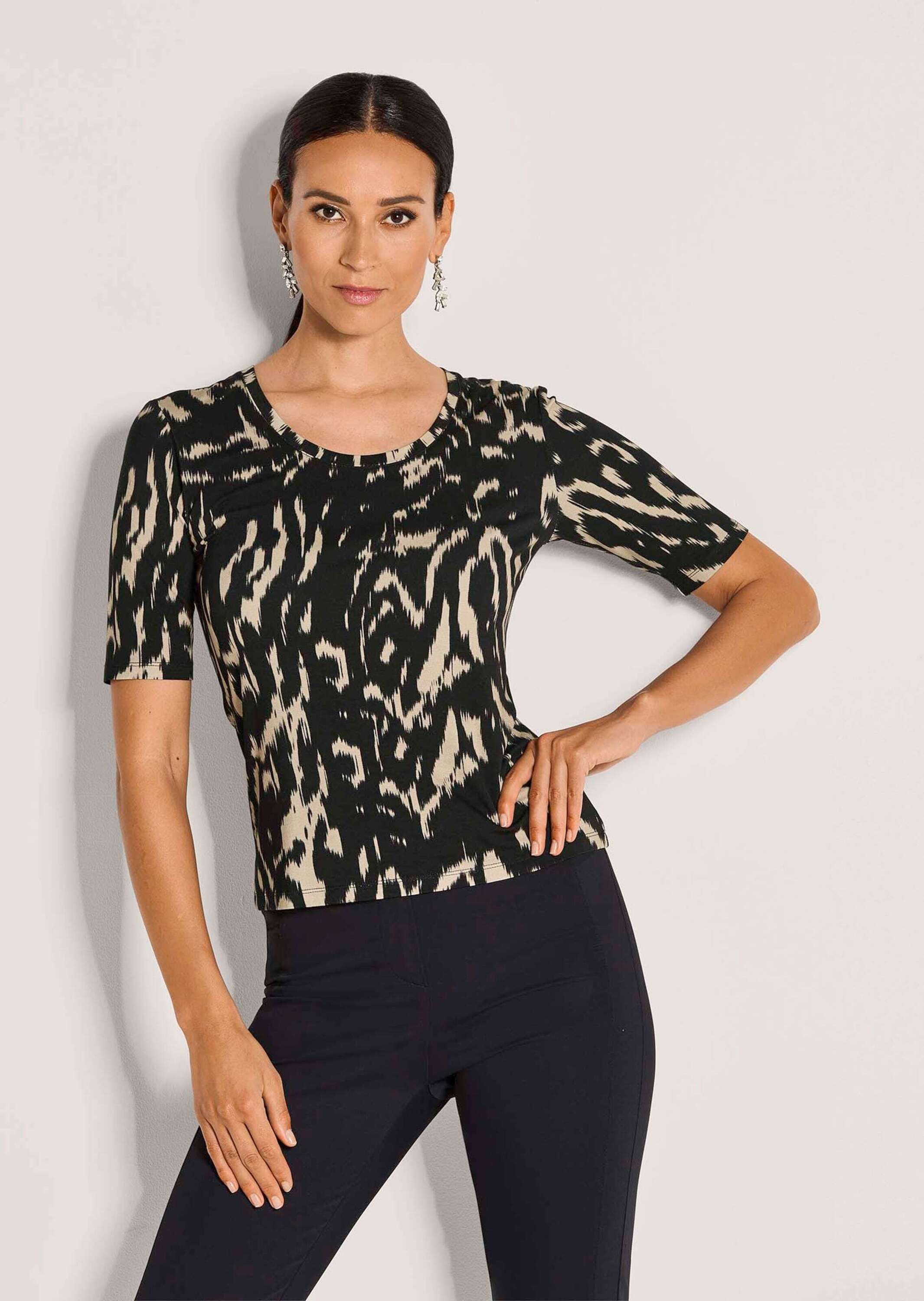 Kurzarmshirt Elegantes Viskose-Shirt mit Print