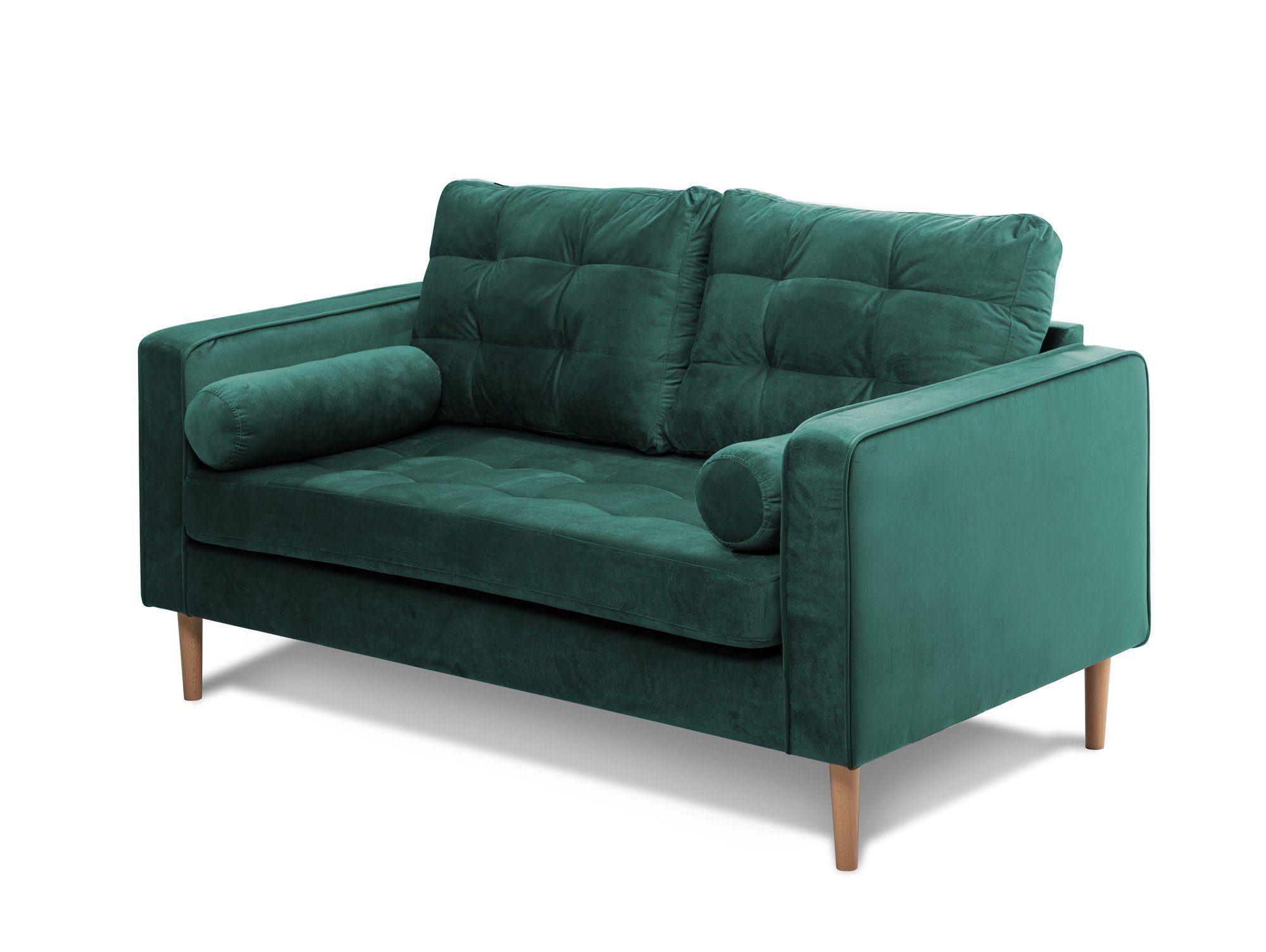 Moebel-Eins Sofa, GLAMMI 2-Sitzer Sofa mit Samtbezug, Füße Buche massiv Dunkelgrün