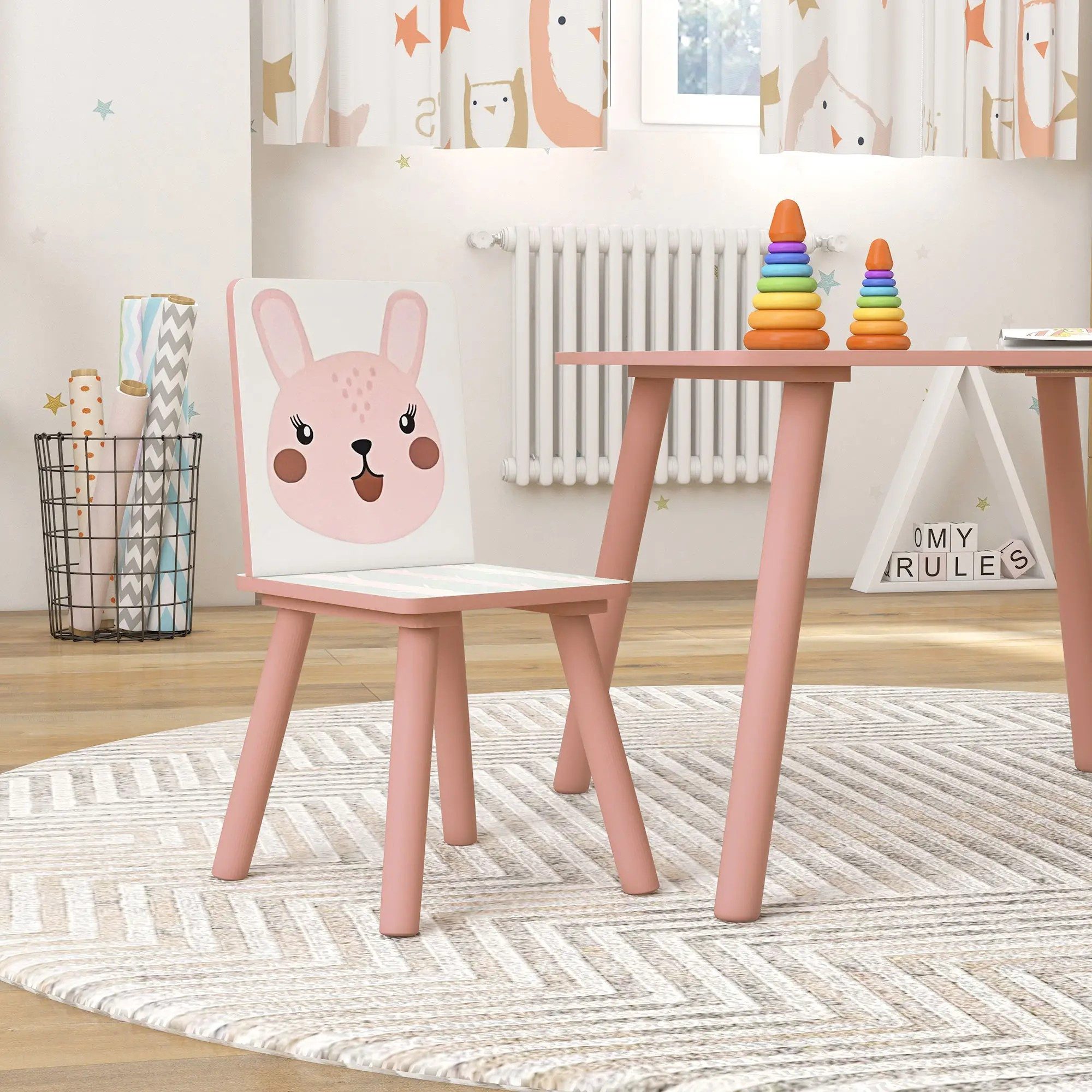BlingBin Children's Seating Set, Children's Table with 2 Chairs, Children's Furniture Seating Set with Animal Motif (1-piece set, 3-piece, table with 2 chairs), Children's Table and Chair Set for Children's Rooms, for Children 3-8 Years Old
