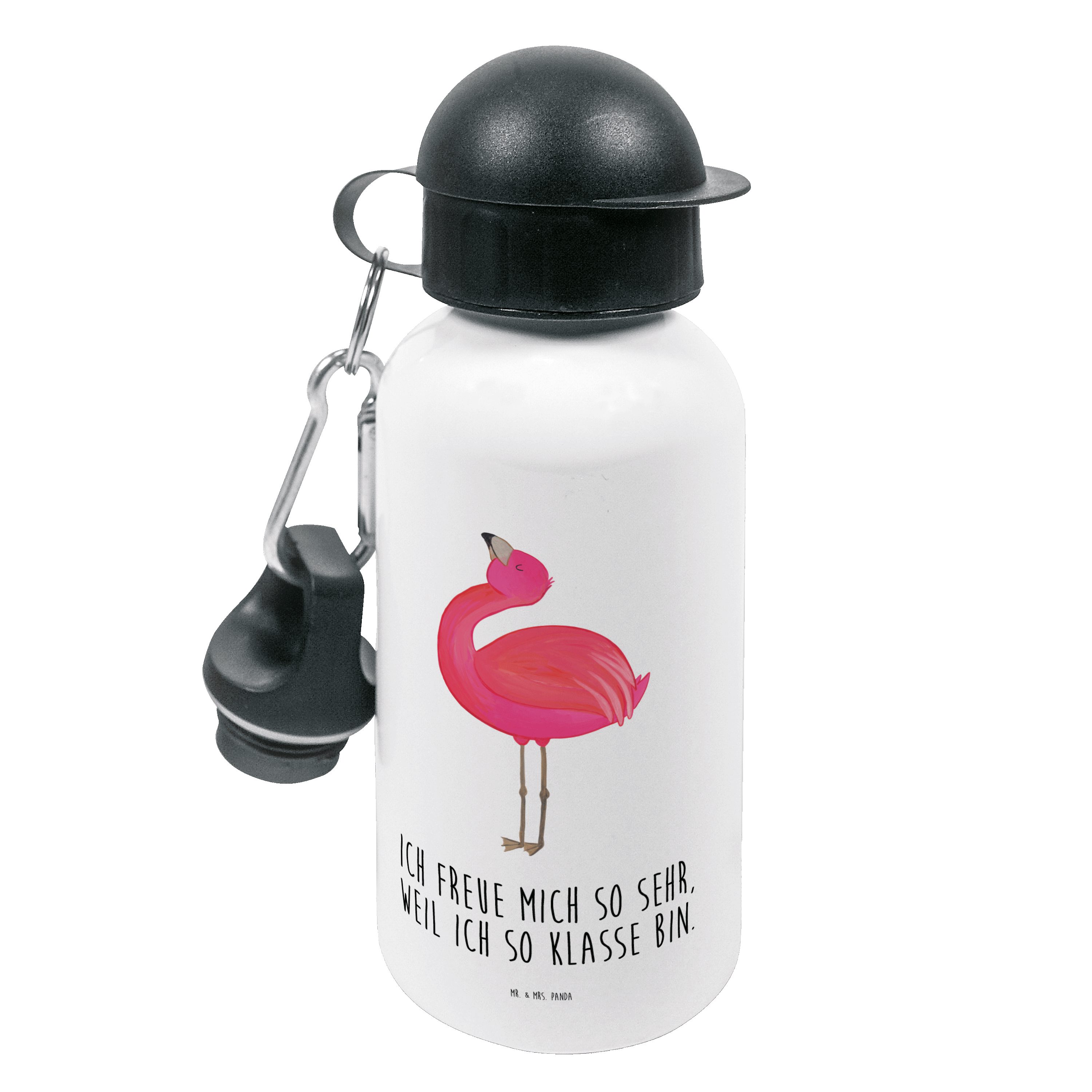 Mr. & Mrs. Panda Trinkflasche Flamingo stolz - Weiß - Geschenk, beste Freundin, Freundin, rosa, Kin