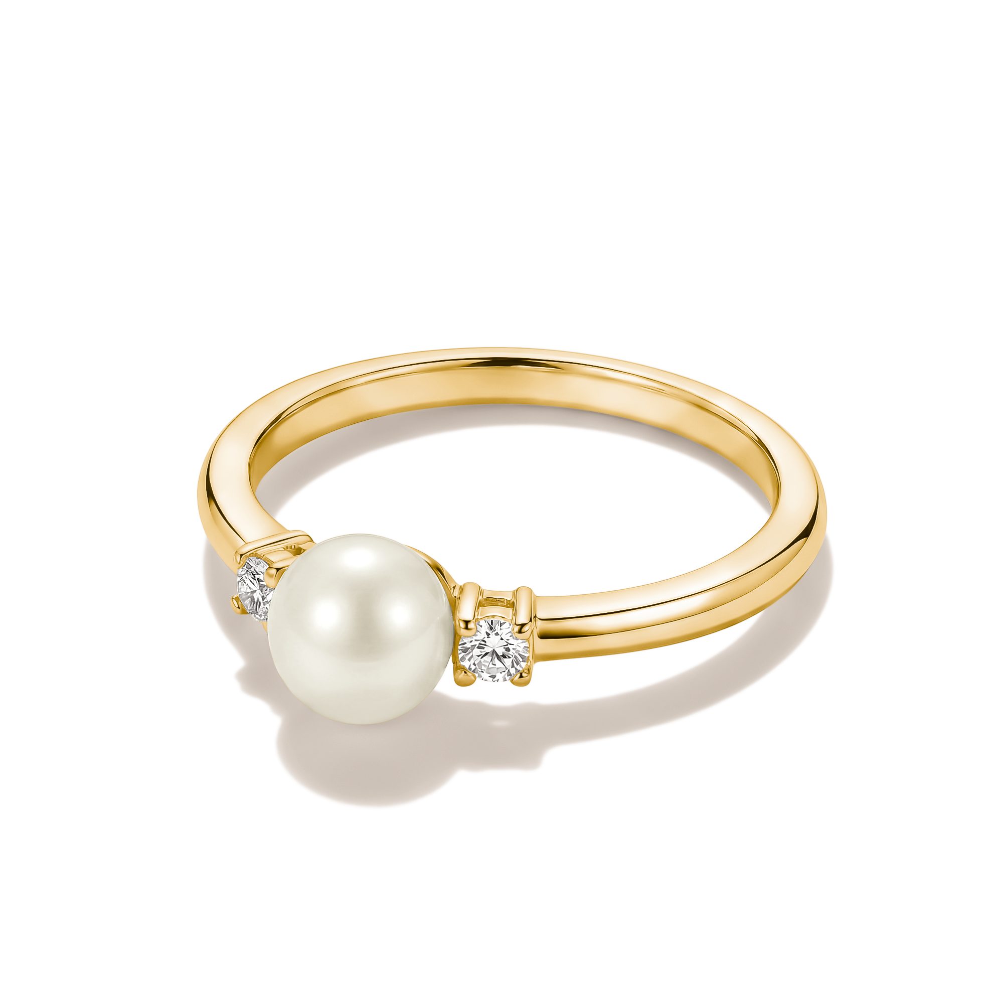 THOMAS SABO Fingerring Ring mit Perle gelbgoldfarben, mit Zirkonia (synth) - mit Süßwasserzuchtperle
