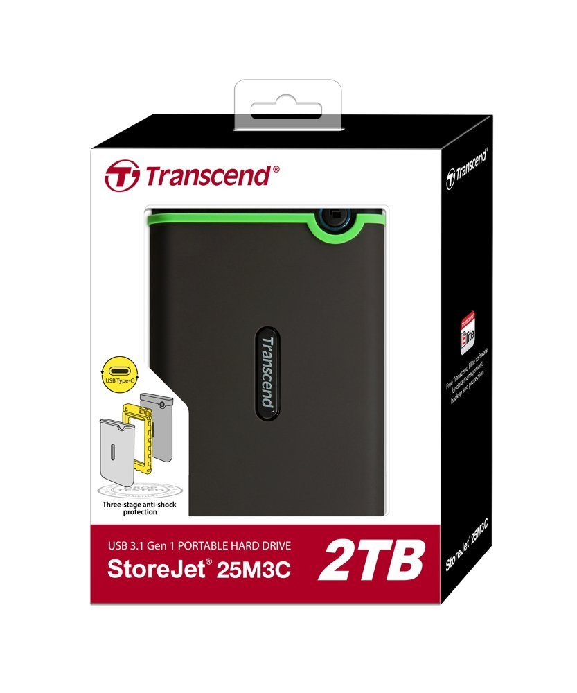 Transcend HDD externe Festplatte StoreJet 25M3 2,5 Zoll 2TB USB Typ C iron gray externe HDD-Festplatte