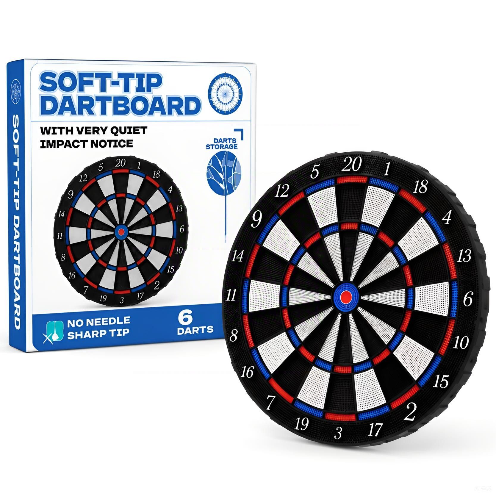 Toomoke Dartscheibe Dartscheibe 41cm mit 6 Dartpfeilen Dart Set für Kinder und Erwachsene, (mit Wandhalterung und Standfuß)