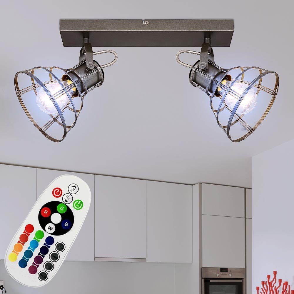 etc-shop LED Deckenspot, Leuchtmittel inklusive, Warmweiß, Farbwechsel, Decken Lampe FERNBEDIENUNG Käfig Spot Wohn Zimmer Leuchte