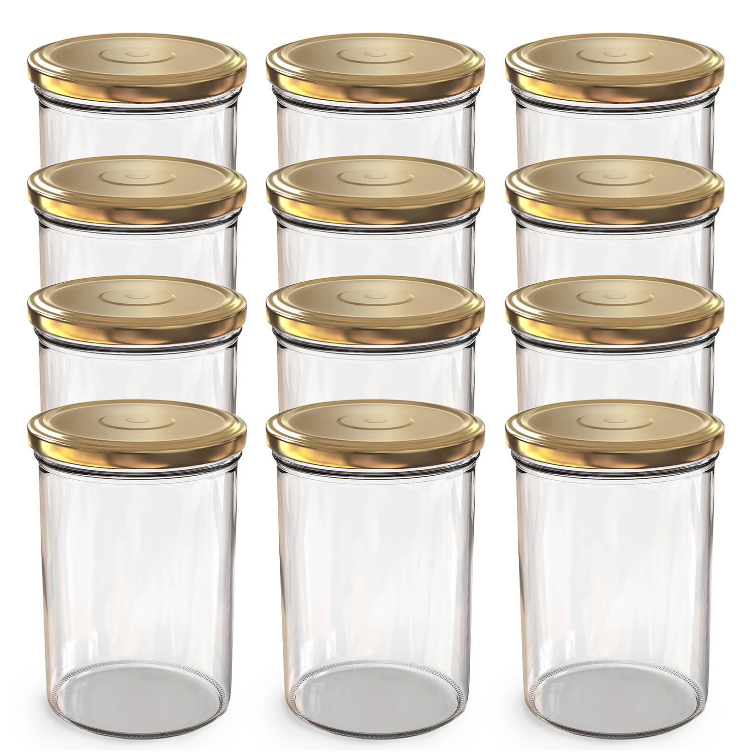 Oputec Einmachglas 12x 440ml Einmachgläser mit Schraubdeckel TO 82 Gold Marmeladengläser, Glas / Metall
