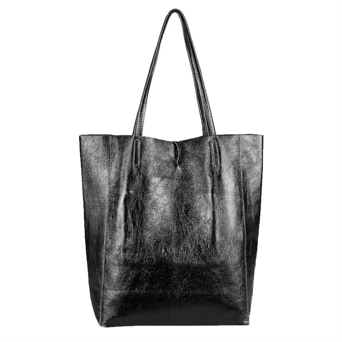 ITALYSHOP24 Schultertasche Made in Italy Damen Premium Leder SHOPPER Tasche HOBO Umhängetasche, Echtleder Business Bag leicht groß klassisch sicher geräumig Beutel