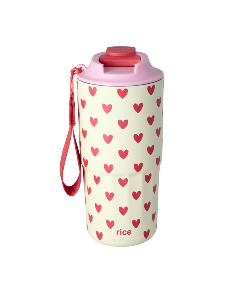 rice Trinkflasche Rice Edelstahl Trinkflasche 550 ml – Herz Print Creme – BPA-frei