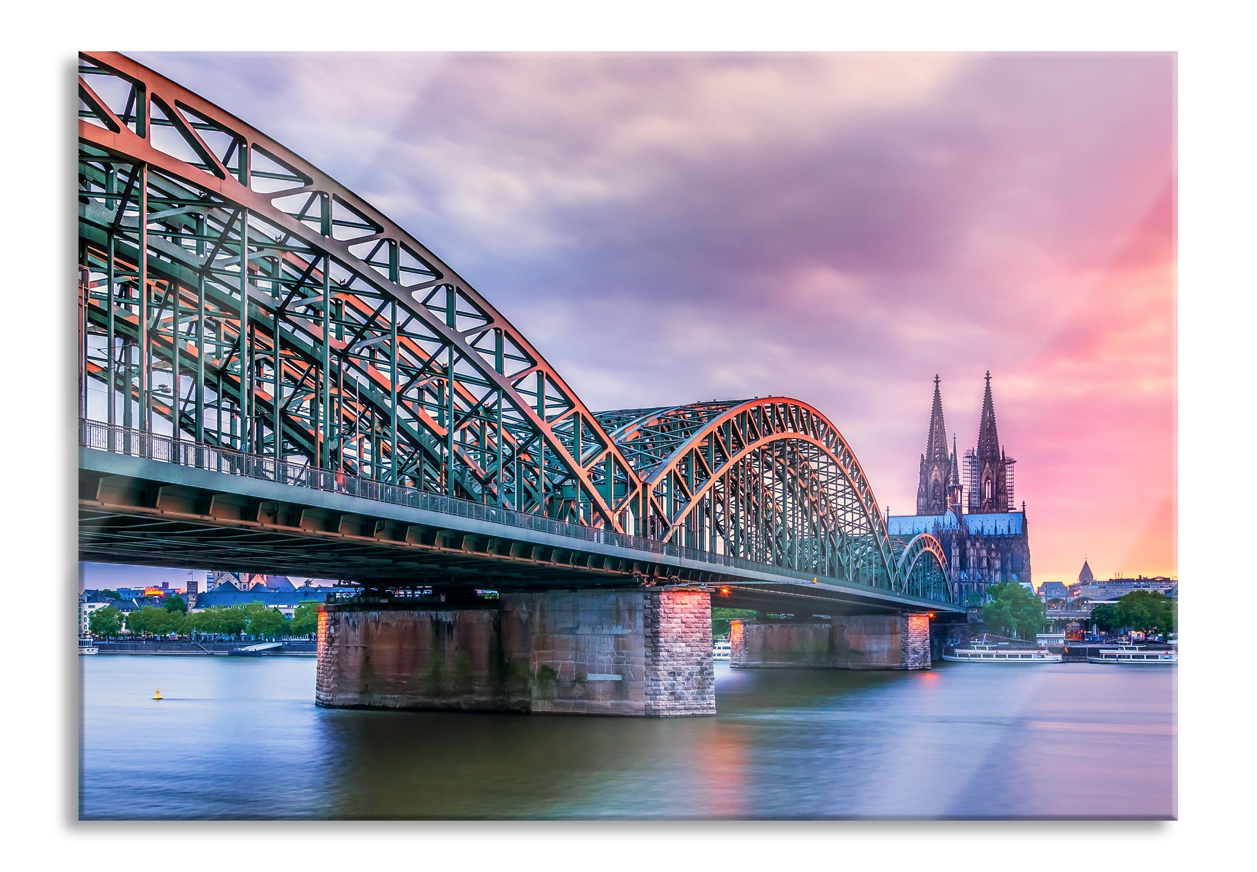 St), Aufhängungen inkl. aus Abstandshalter Köln (1 Hohenzollernbrücke Hohenzollernbrücke Glasbild und Echtglas, Glasbild in Pixxprint Köln, in