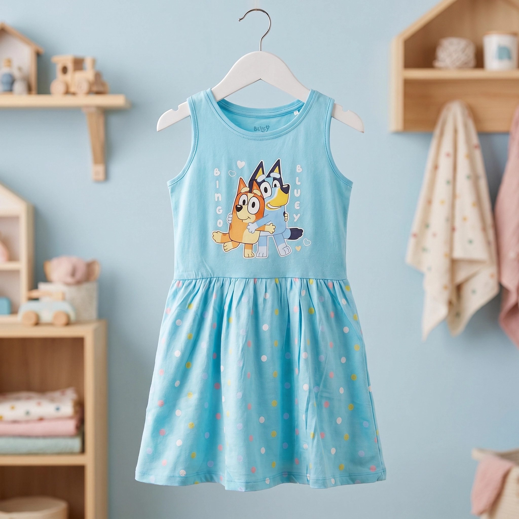 Bluey Sommerkleid Bluey Bingo Kinder Mädchen kurzarm Kleid Sommerkleid 100% Baumwolle, Gr. 92 bis 116
