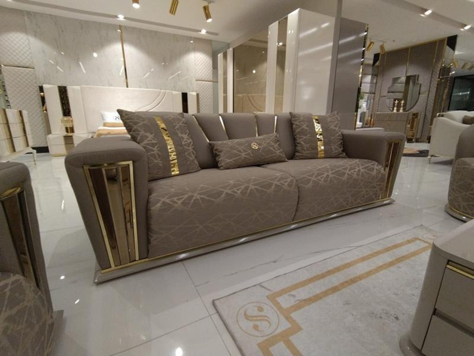 JVmoebel 3-Sitzer Sofa 3 Sitzer Textil Holz Modern Sofa Polster Couch Sofas Design Luxus, 1 Teile, Made in Europa