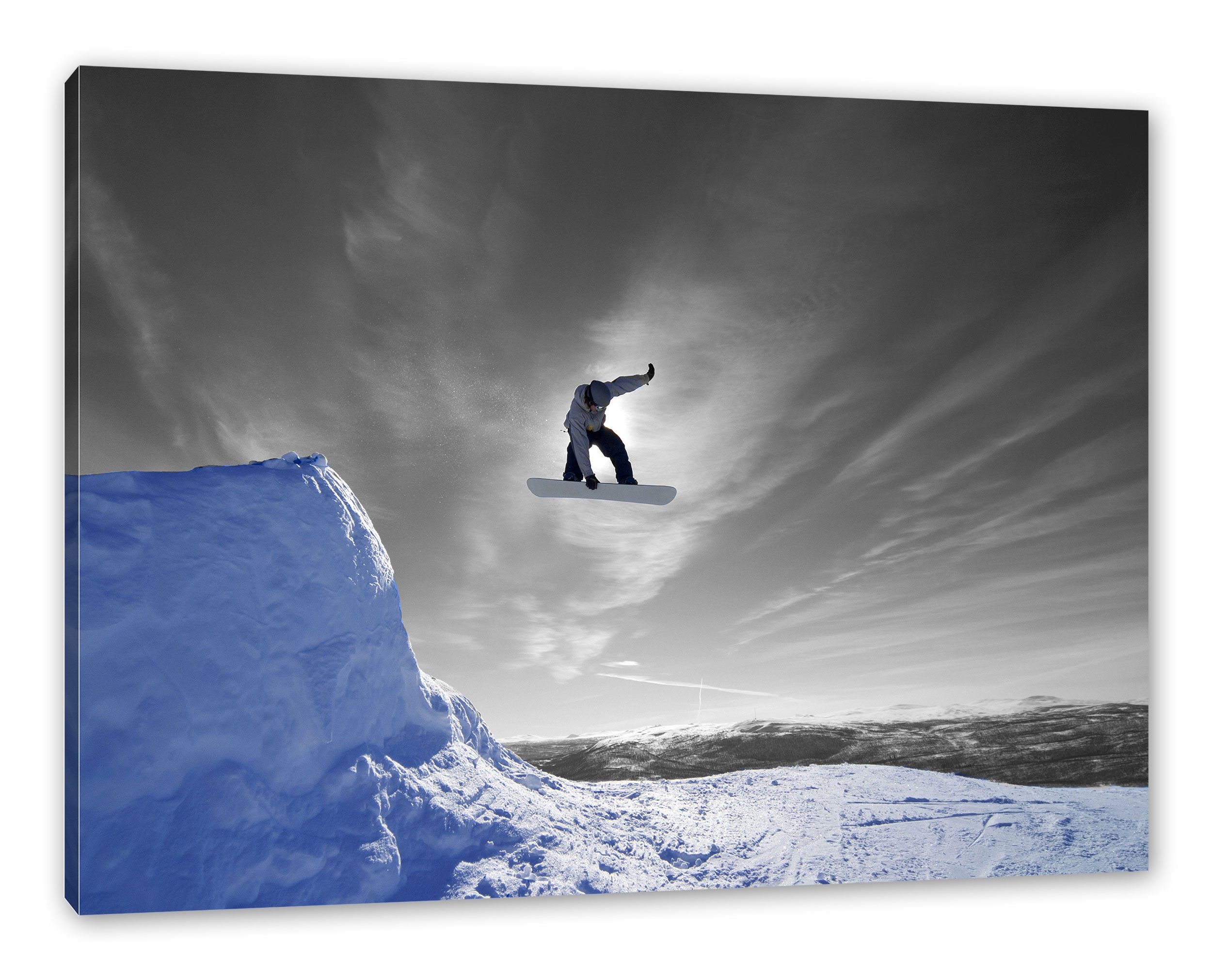 Pixxprint Leinwandbild Snowboard Sprung Extremsport, Snowboard Sprung Extremsport (1 St), Leinwandbild fertig bespannt, inkl. Zackenaufhänger