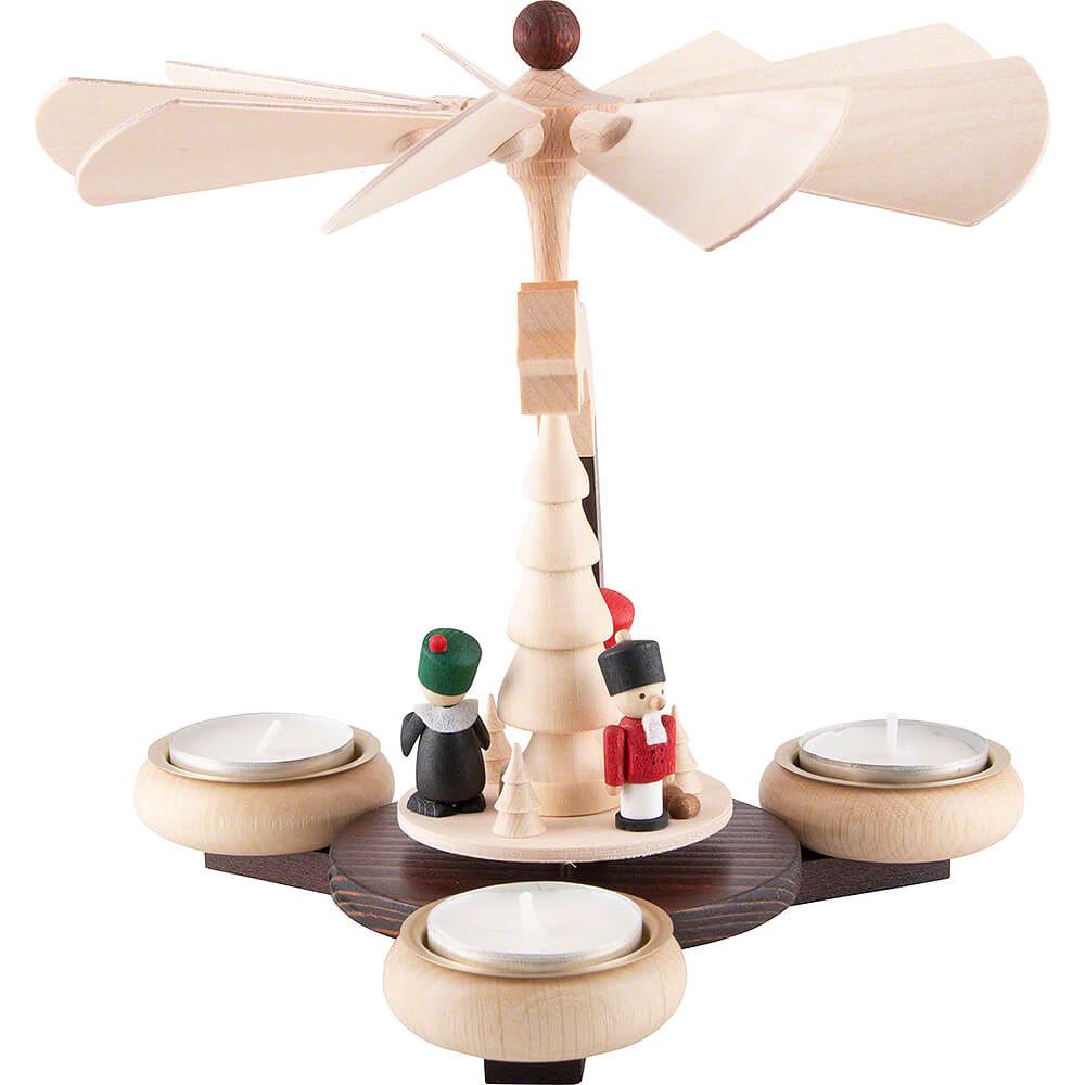 Ullrich Kunsthandwerk Weihnachtspyramide 1-stöckige Pyramide naturfarben mit Engel, Bergmann und (19cm) Nusskn