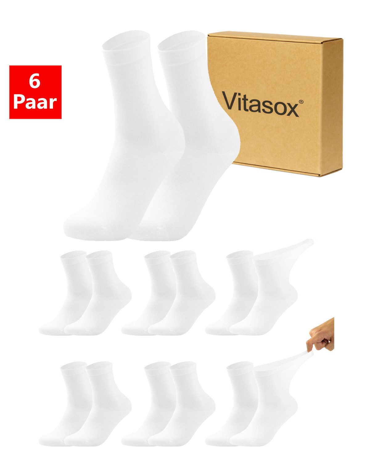 Vitasox Diabetikersocken für Damen - Gesundheitsstrümpfe ohne Einschneiden und Abdrücken (6-Paar) mit weichem und dehnbarem Komfortbund ohne Gummi