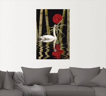 Artland Wandbild Blutmond über dem Schwanensee, Schwanen Bilder (1 St), als Leinwandbild, Wandaufkleber in verschied. Größen