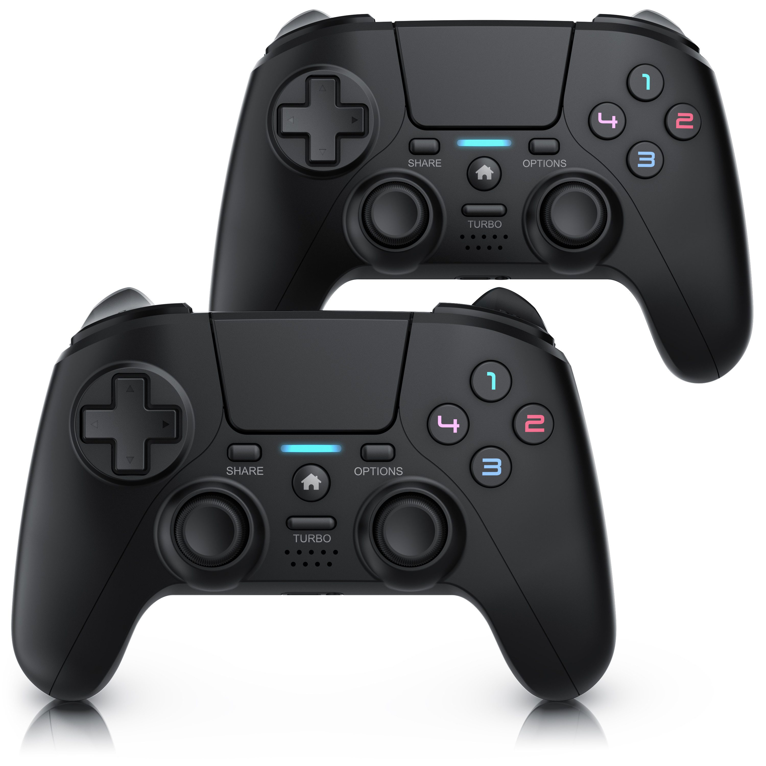 CSL Wireless Gamepad für PS4 & PC, Dual Vibration, Touchpad, Lautsprecher PlayStation 4-Controller (Spar-Set, 2 St., für Playstation 4 Pro / Slim, Lichtleiste Bluetooth, Headset Anschluss)
