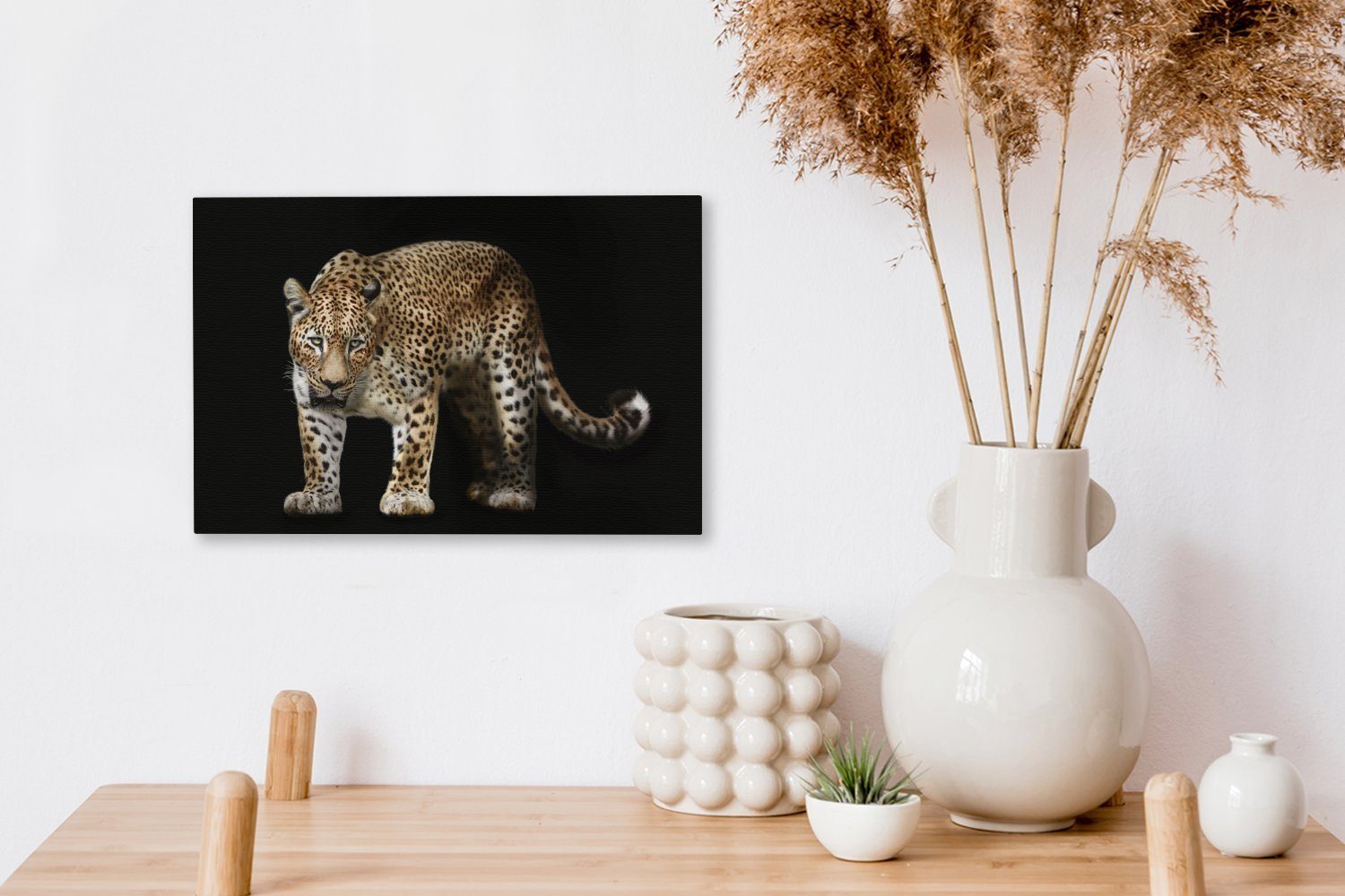 Aufhängefertig, cm Leopard - - 30x20 St), Schwarz, OneMillionCanvasses® Wanddeko, Wandbild Leinwandbilder, Leinwandbild (1 Wild