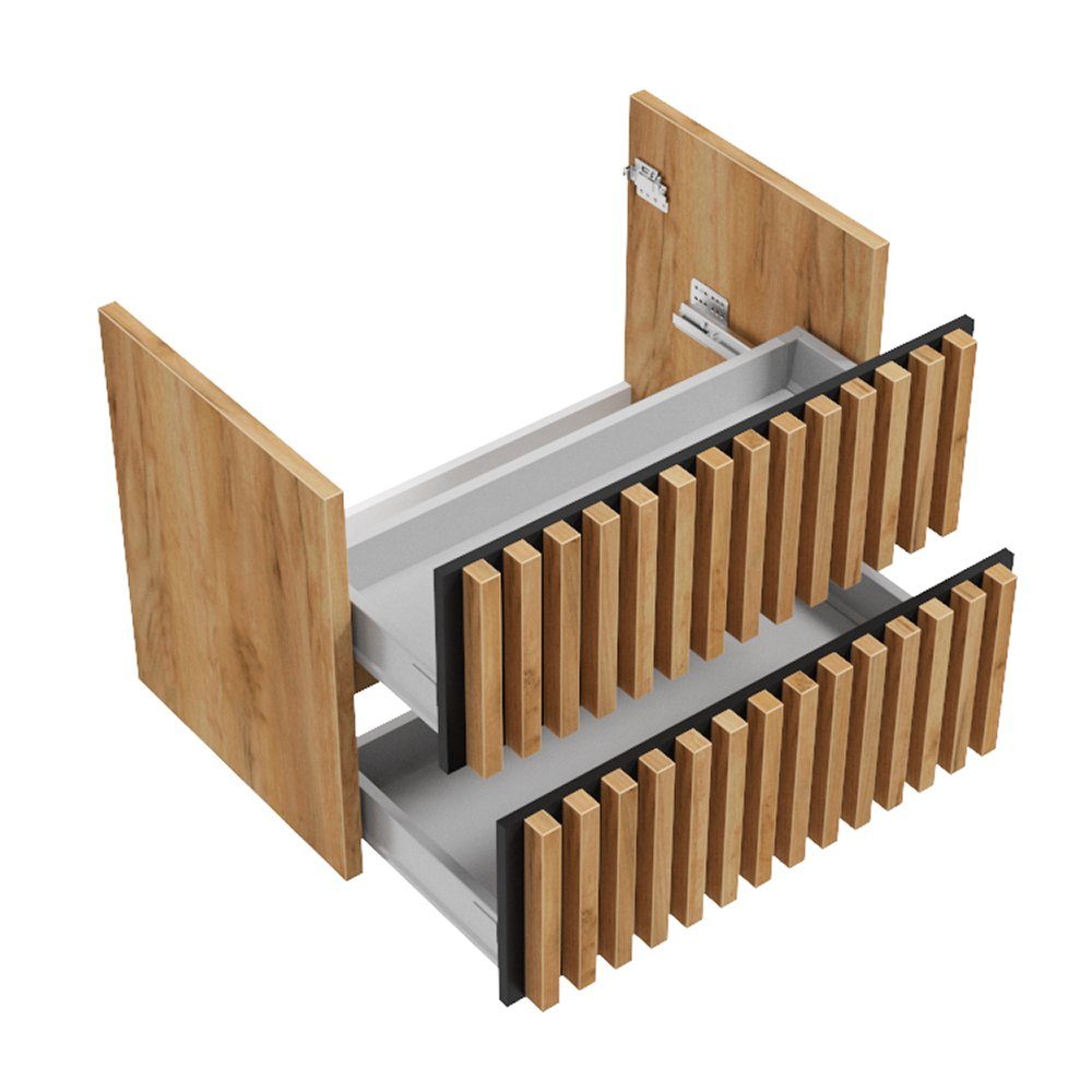 Lomadox Waschbeckenschrank LUCCA-107 Waschtisch Unterschrank Eiche schwarz Lamellen, 80,4/62,5/45,5 cm