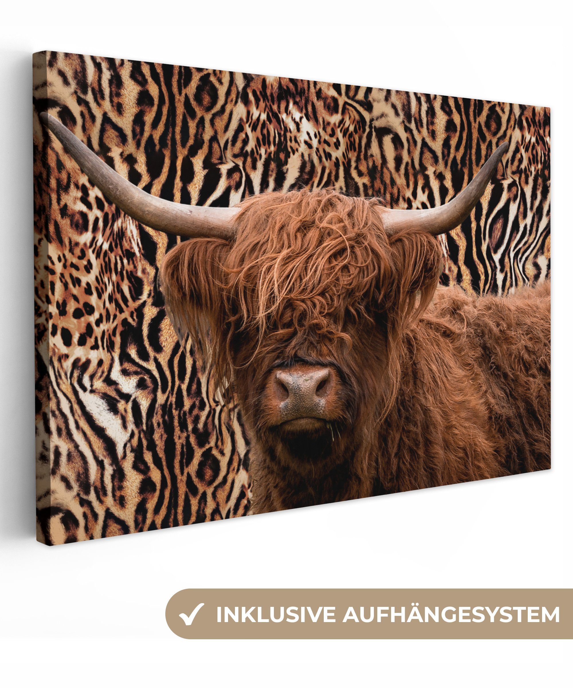 OneMillionCanvasses® Leinwandbild Panther Druck - Schottischer Highlander - Tiere, (1 St), Wandbild Leinwandbilder, Aufhängefertig, Wanddeko, 30x20 cm