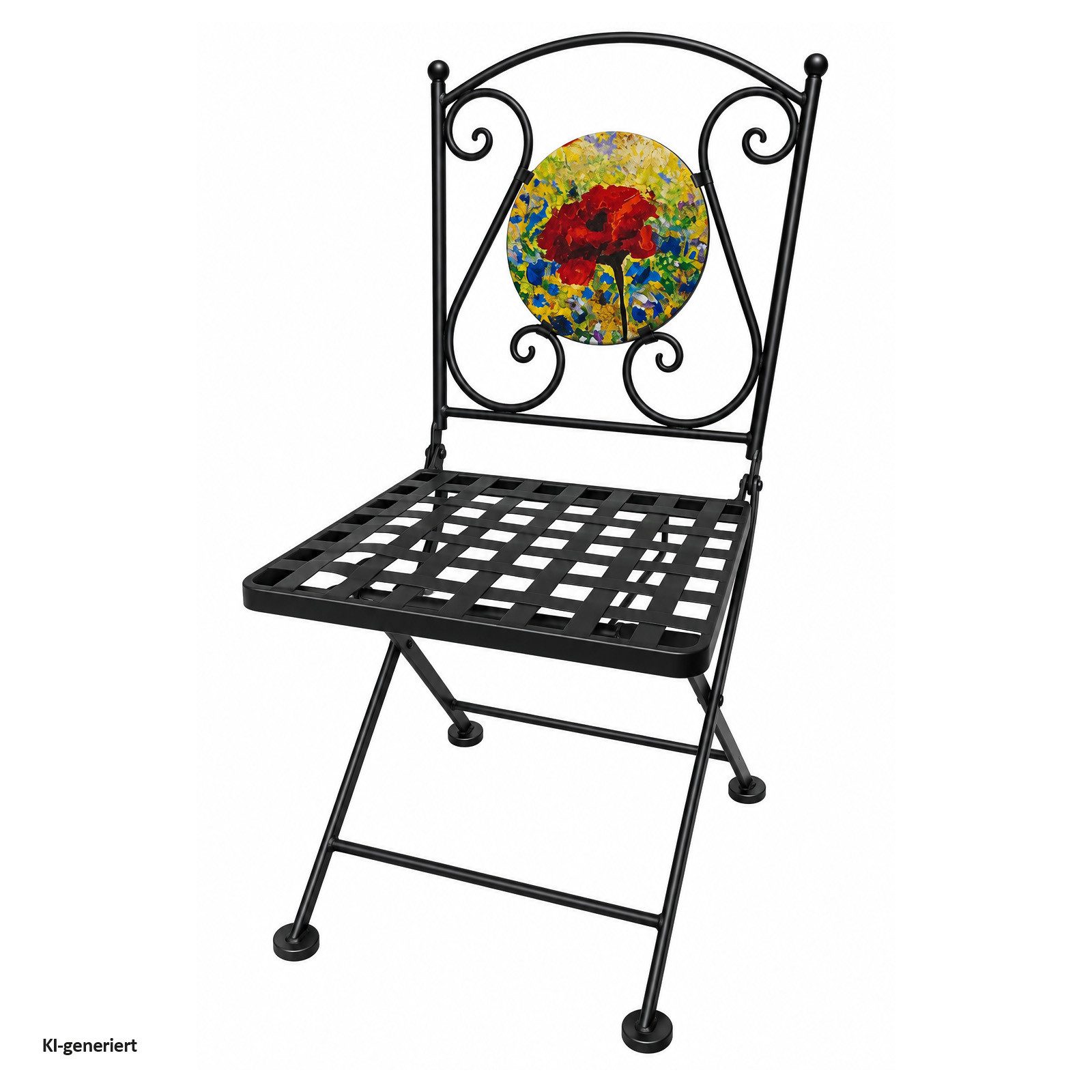 HTI-Living Gartenstuhl 2er Set Gartenstühle Celia klappbar Schwarz mit Mohnblume Motiv (2er Set) – Bild 5 von 5
