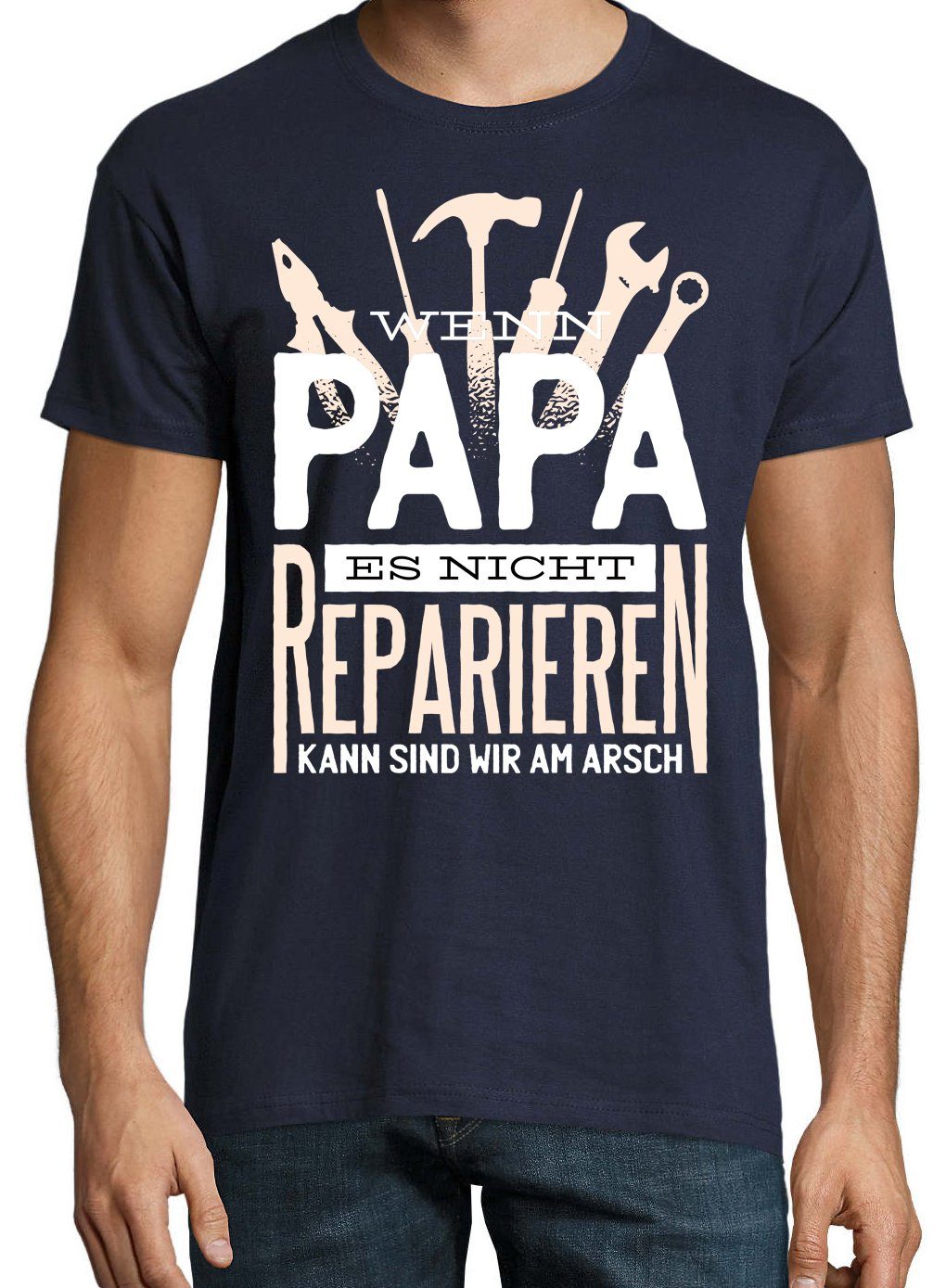 mit Reparieren Designz Frontprint Youth Papa Navyblau T-Shirt Herren Shirt lustigem