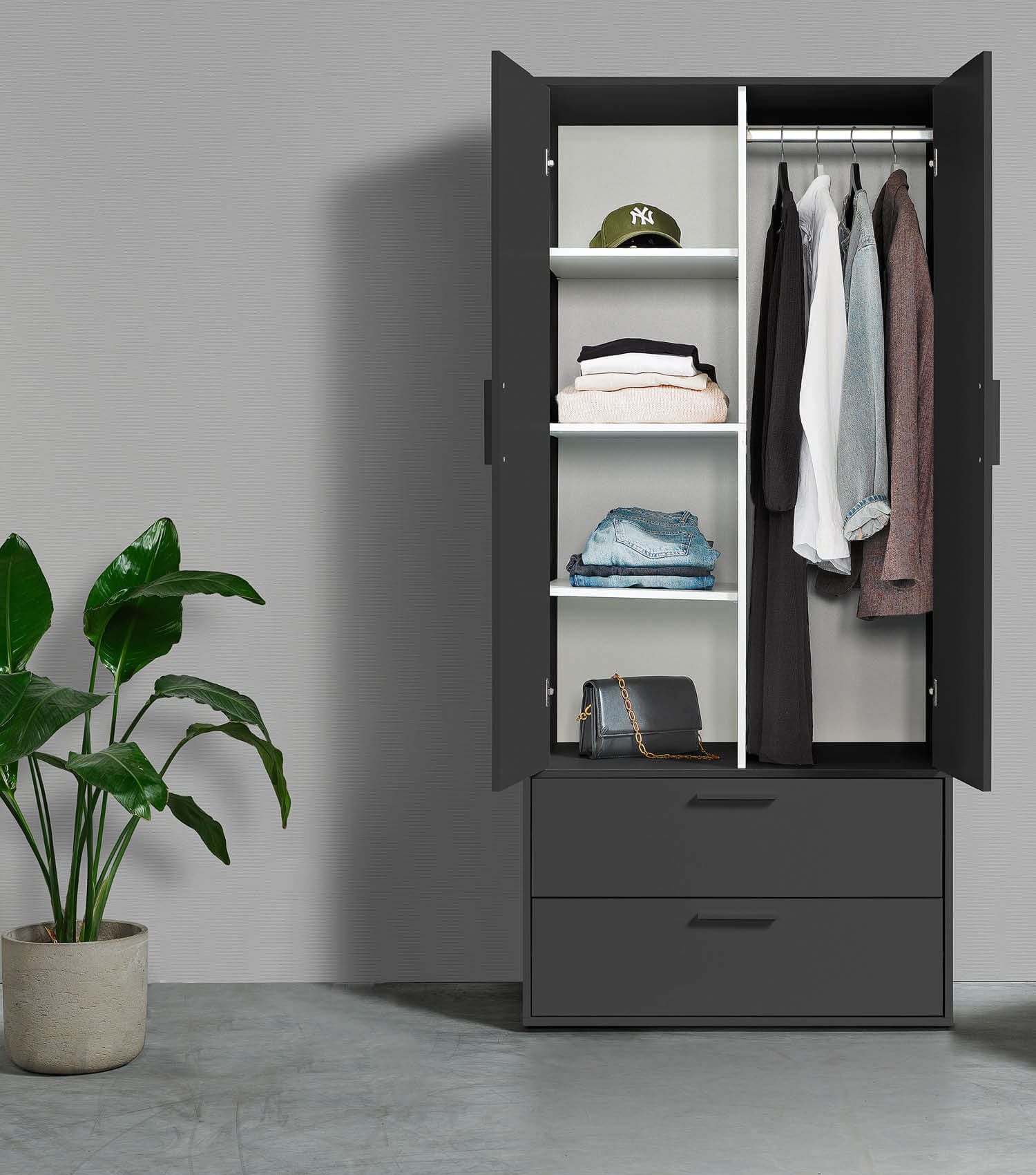 mokebo Kleiderschrank Der Kleiderheld (80x180x51 cm, 2-türig, 2 Schubladen günstig online kaufen